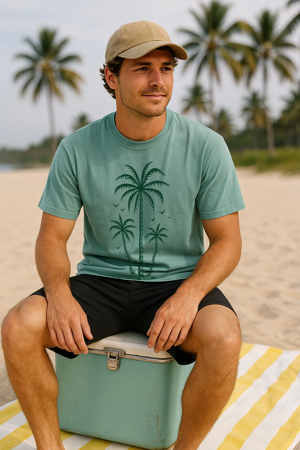 3 Palms Tee-Vintage Seafoam Anti Shrinkage Treatment Eye-Catching
