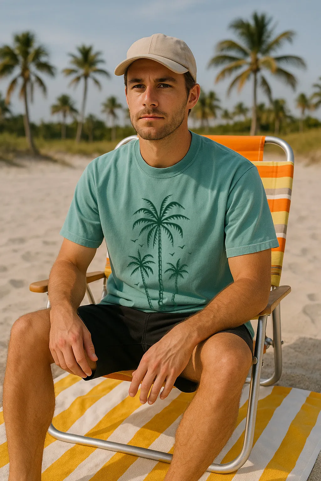 Low Impact Manufacturing layerable 3 Palms Tee-Vintage Seafoam
