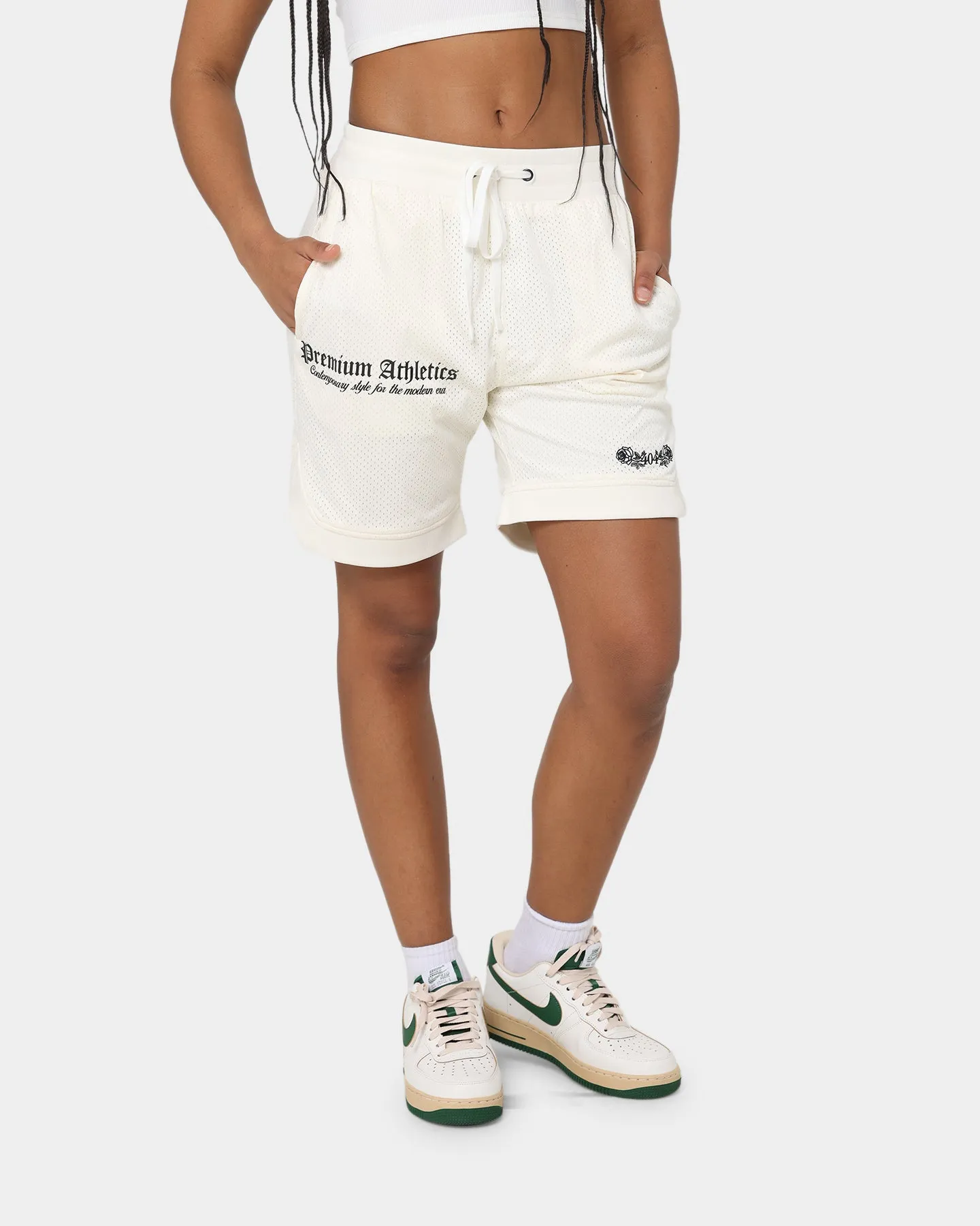 404 Premium Athletics Basketball Shorts Off White Non Restrictive Cut Soft touch finish