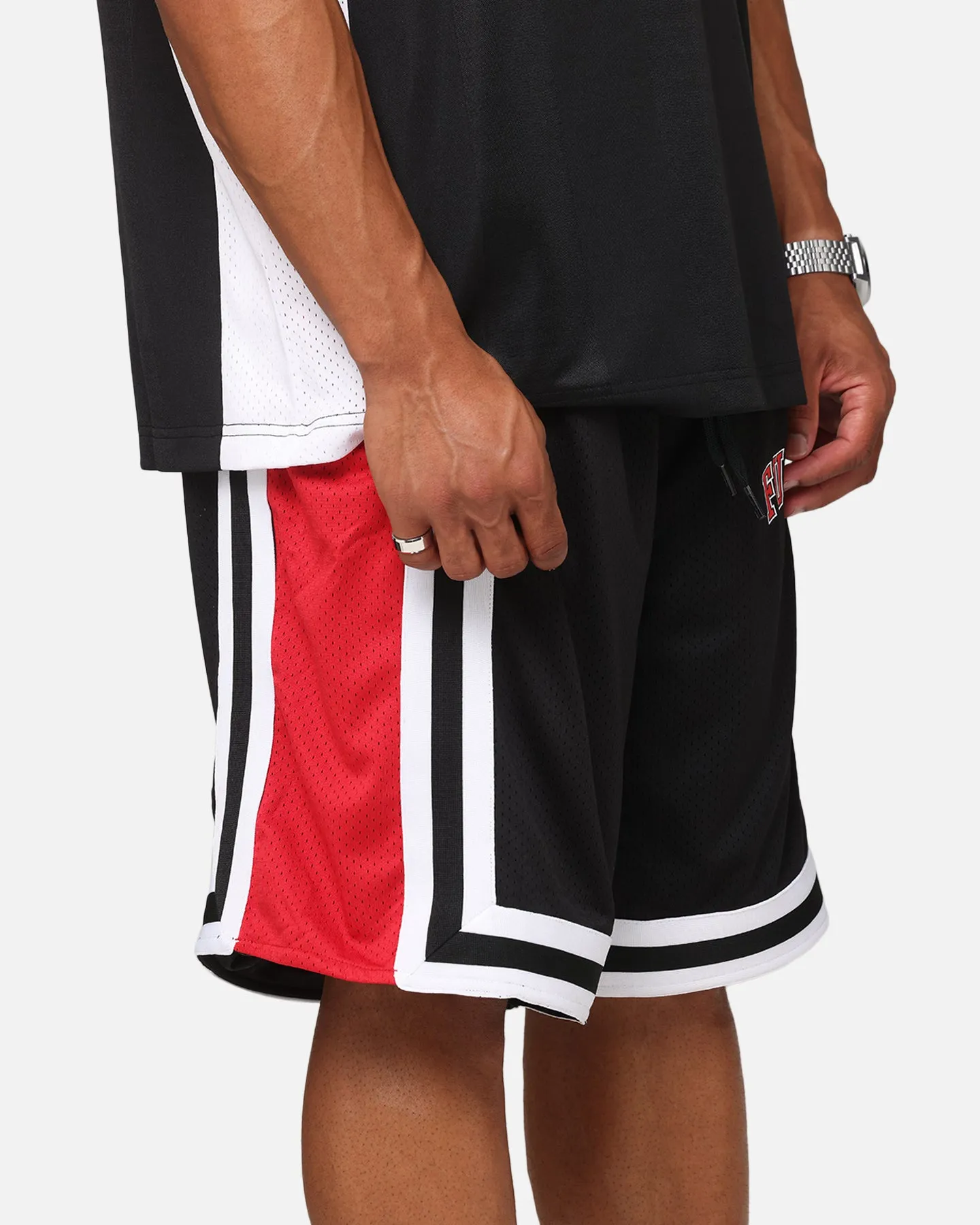 Fubu College Mesh Shorts Black/Red/White Stretchable Waistband Slim Comfort Fit