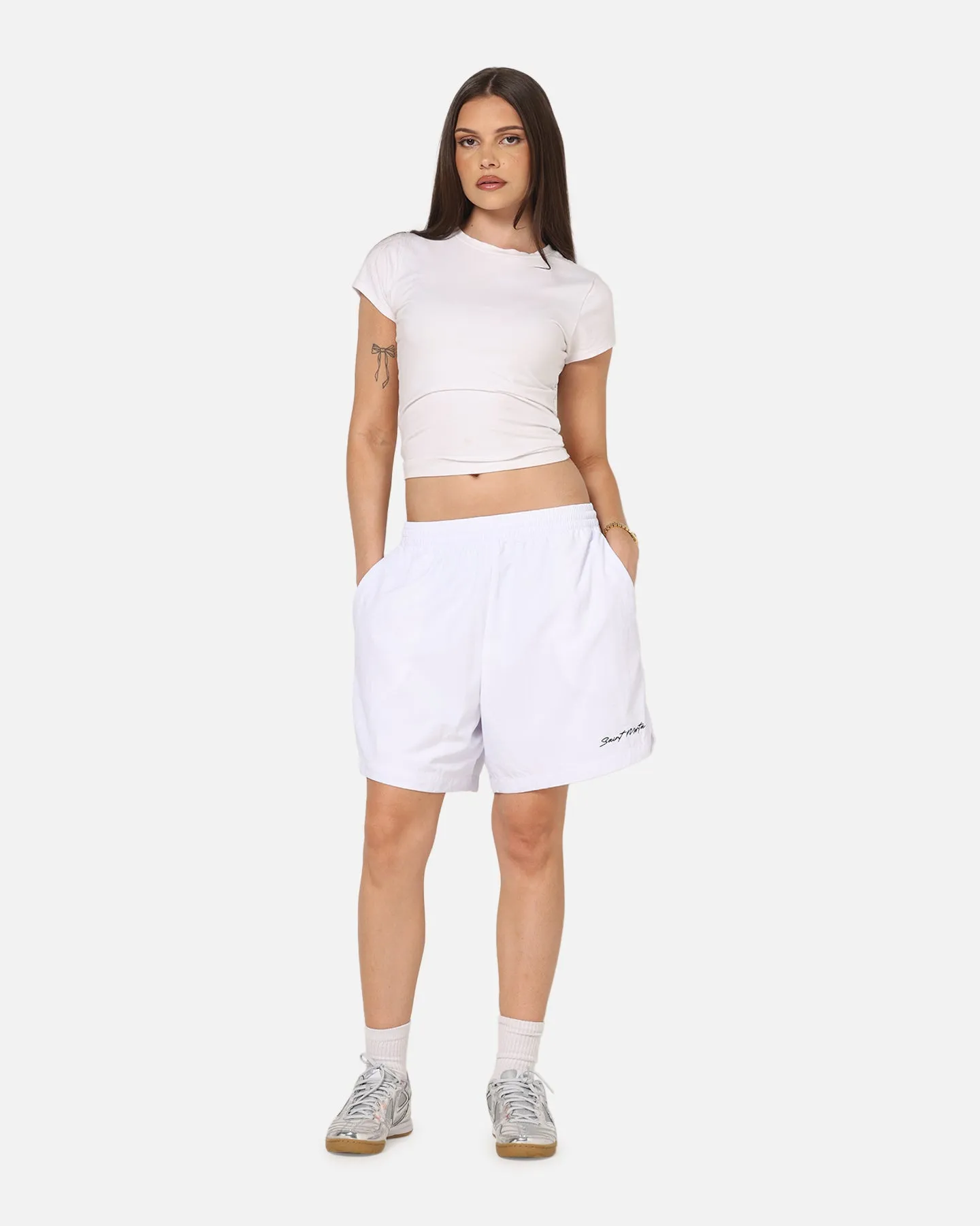 Anti Static Material Saint Morta Scription Nylon Shorts White