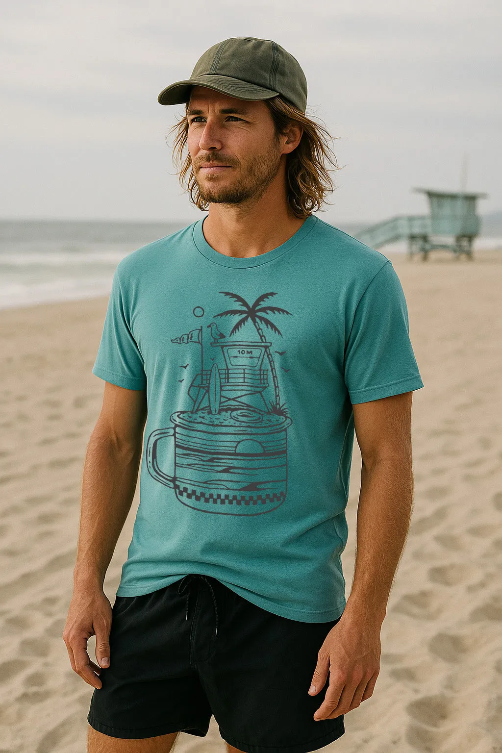 Everyday Layering Soft Feel Lifeguard Tower Tee-Heather Blue Lagoon
