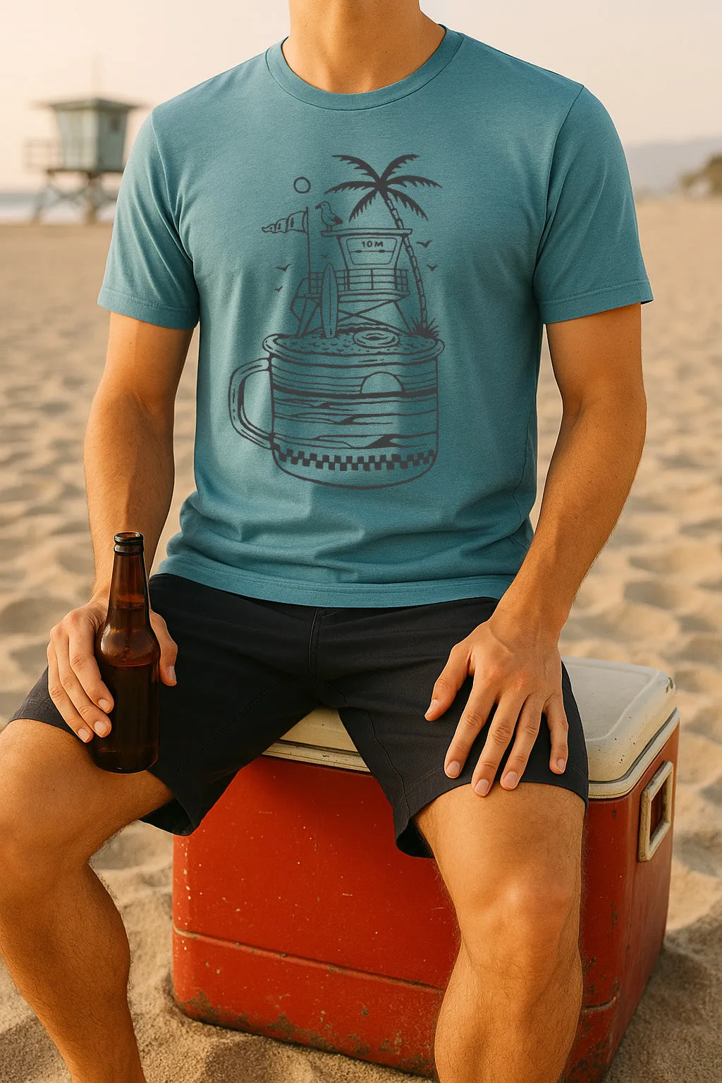 Lifeguard Tower Tee-Heather Blue Lagoon Casual All-Day