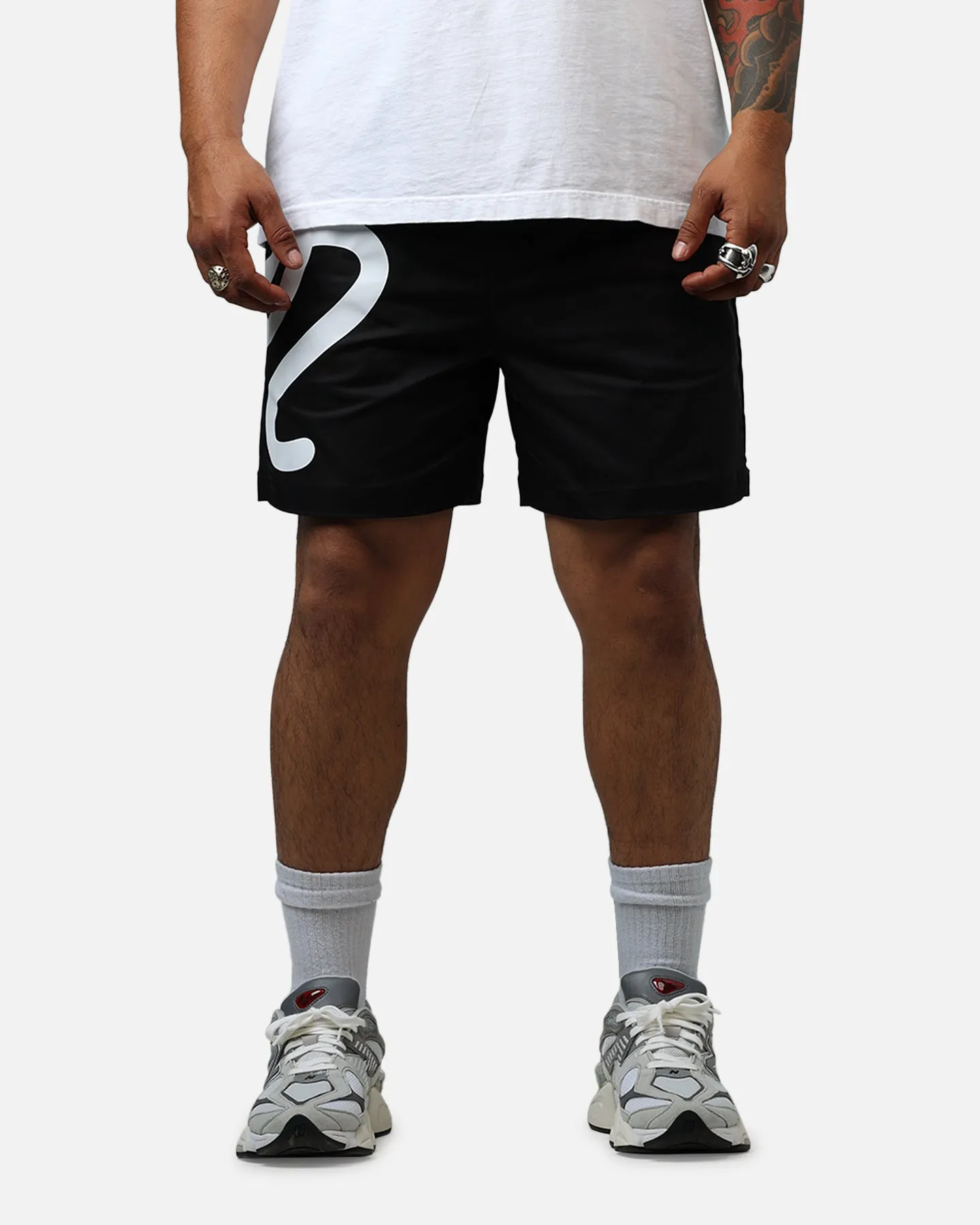 Malbon Menton Nylon Shorts Black Flexible Side Panels