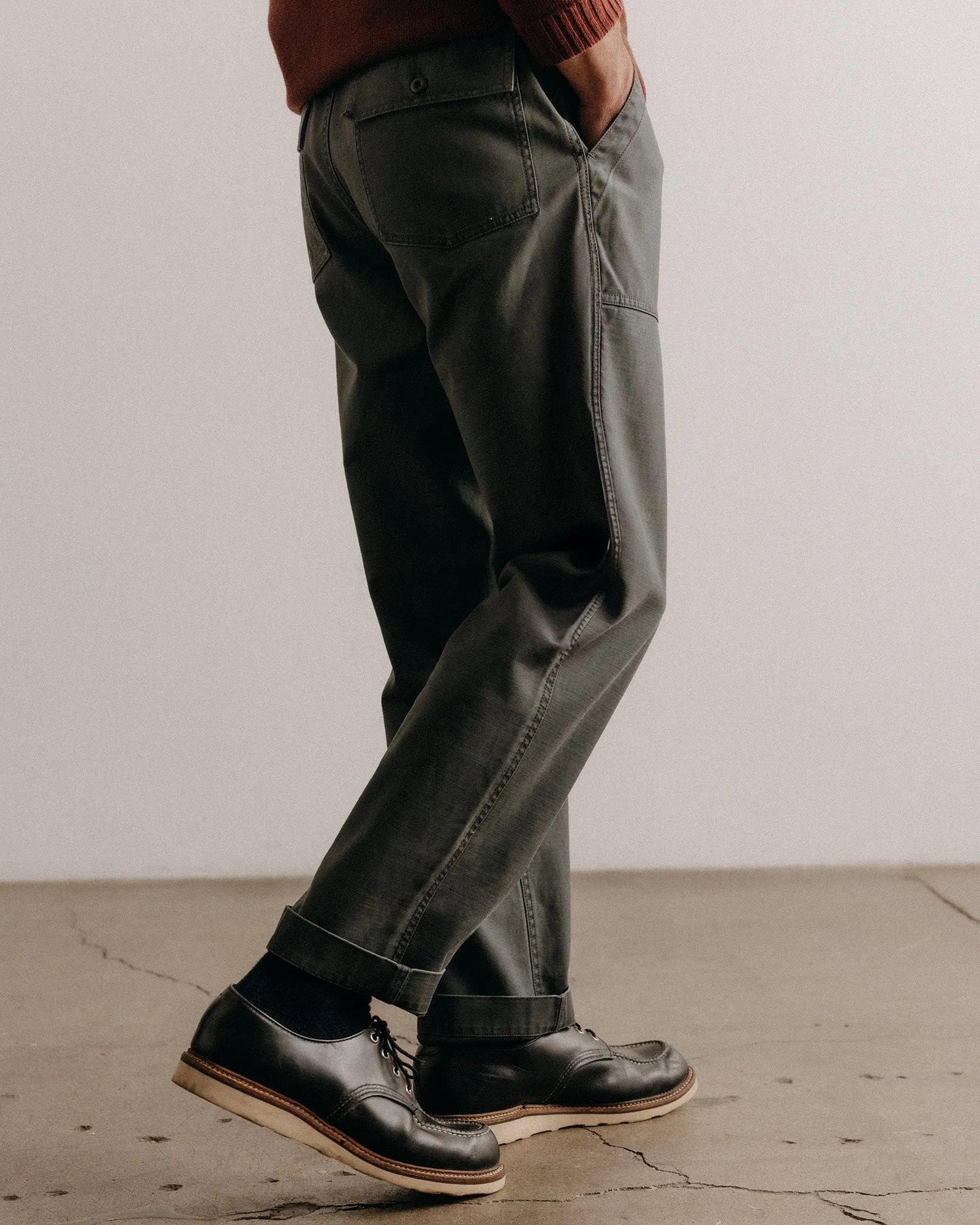 Soft Brush Lining Simple Comfort Wear The Surplus Pant in Faded Black Reverse Sateen