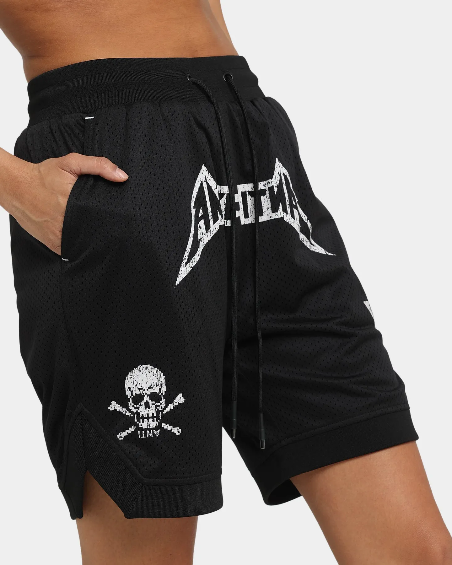 The Anti Order Heavy Metal Basketball Shorts Black/White Non Restrictive Fit Mood Piece