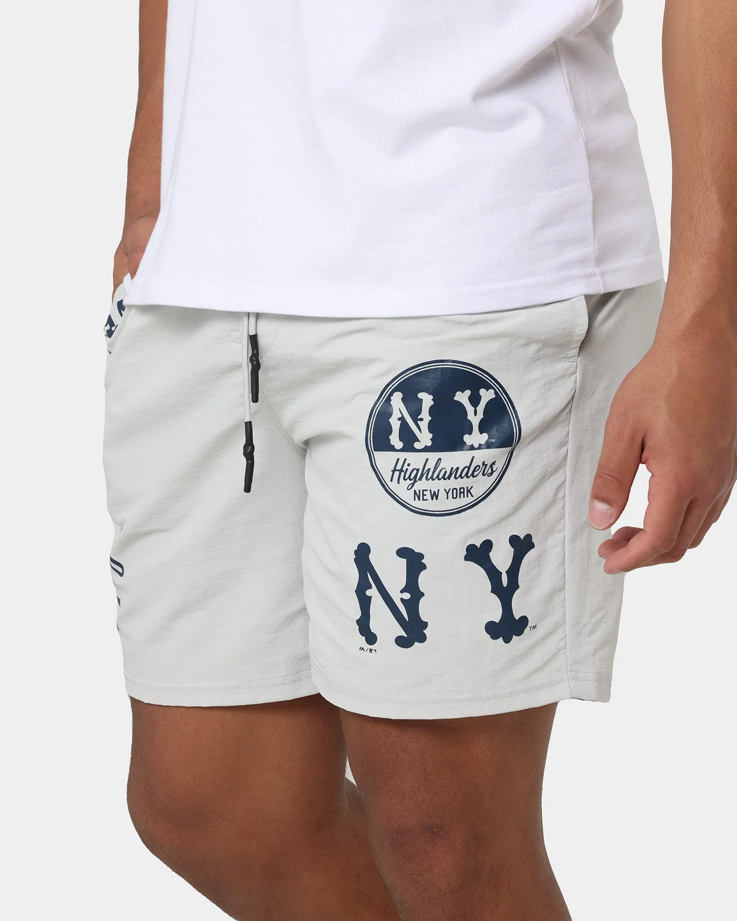 Majestic Athletic New York Highlanders Nylon Shorts Cool Grey Preppy Style Gusseted Crotch
