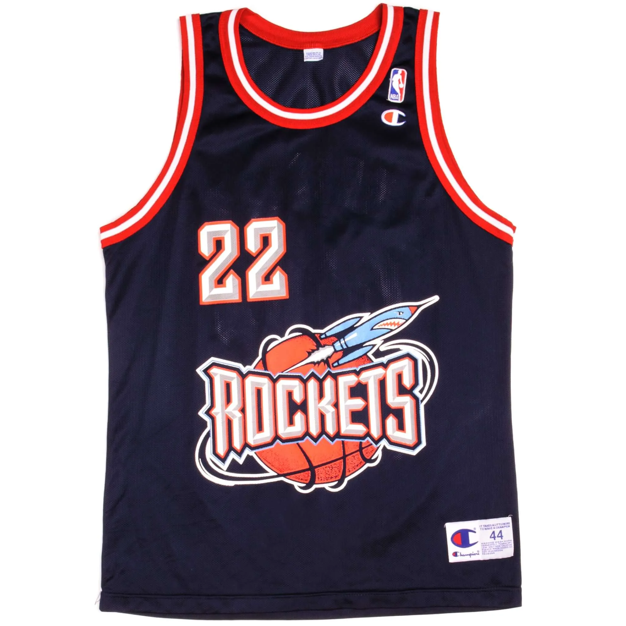 VINTAGE CHAMPION NBA HOUSTON ROCKETS DREXLER #22 JERSEY 1994-1998 SIZE 44 Ribbed collar Eco Friendly Fabric Blends