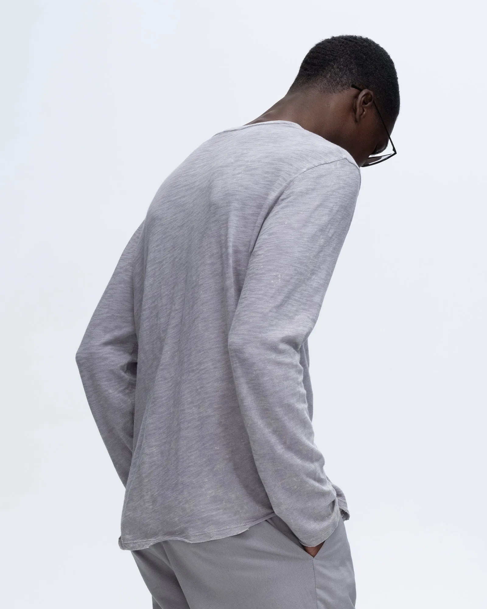 Slub Jersey Chroma Wash Long Sleeve Destroyed Wash Tee - Shark Slim Silhouette Effortless Style