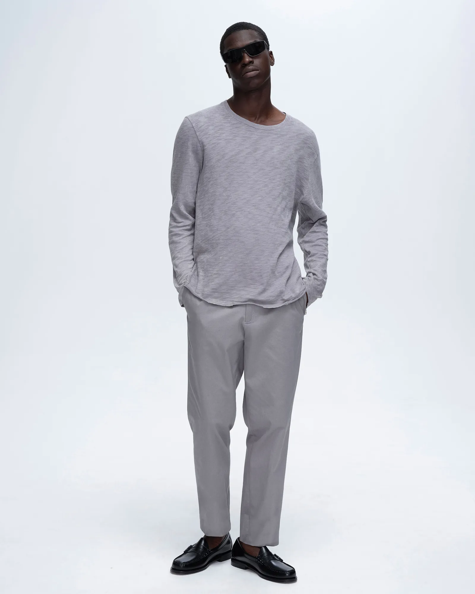 Slub Jersey Chroma Wash Long Sleeve Destroyed Wash Tee - Shark Essential Fit