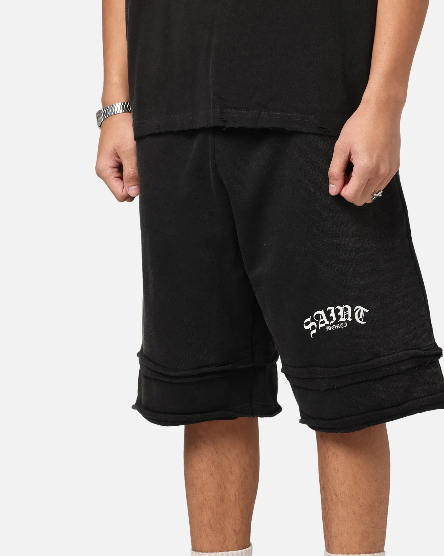 Saint Morta Gothic Layered Sweat Shorts Black QuickAdjustStraps Anti Odor Technology