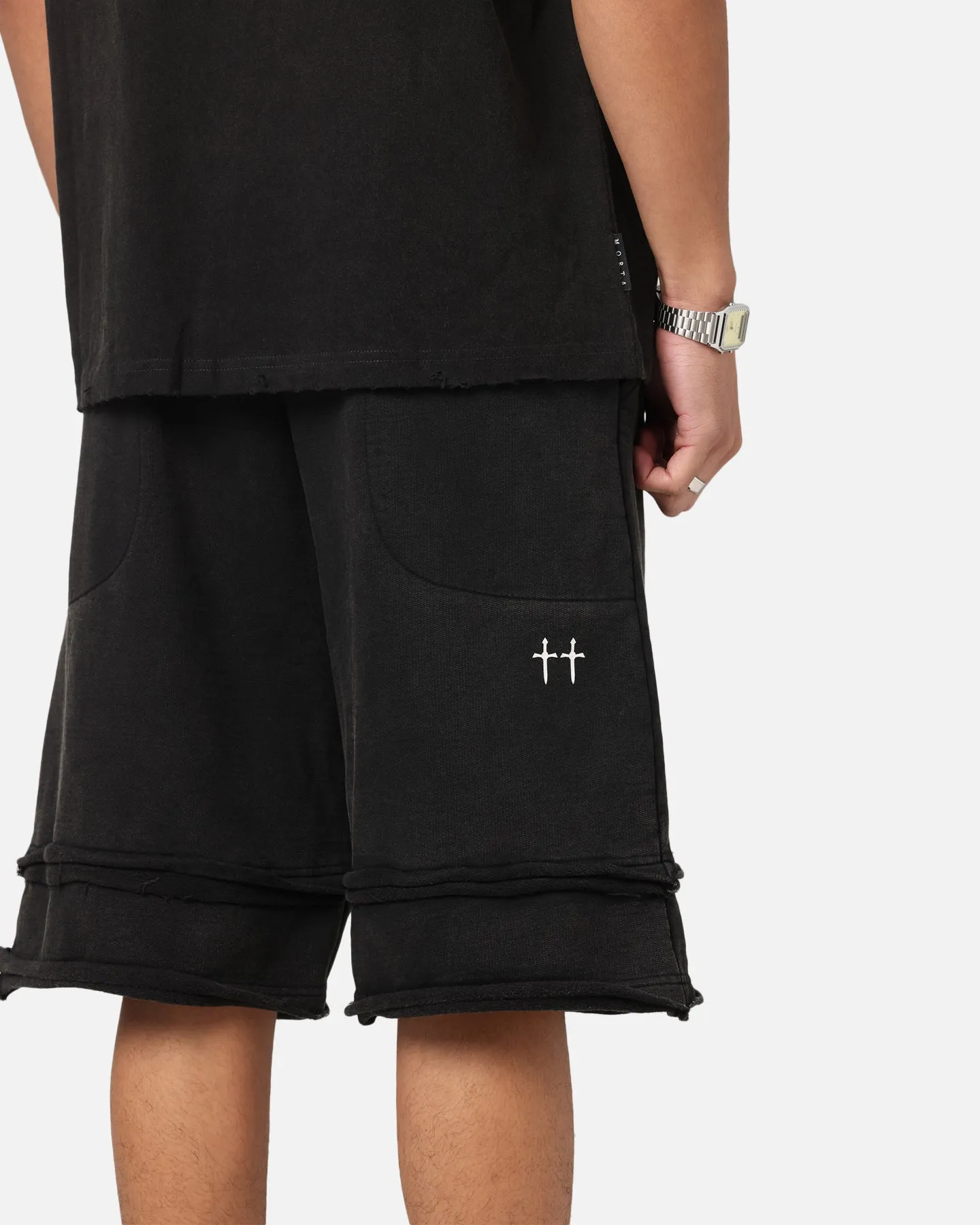Saint Morta Gothic Layered Sweat Shorts Black Trendy Mood