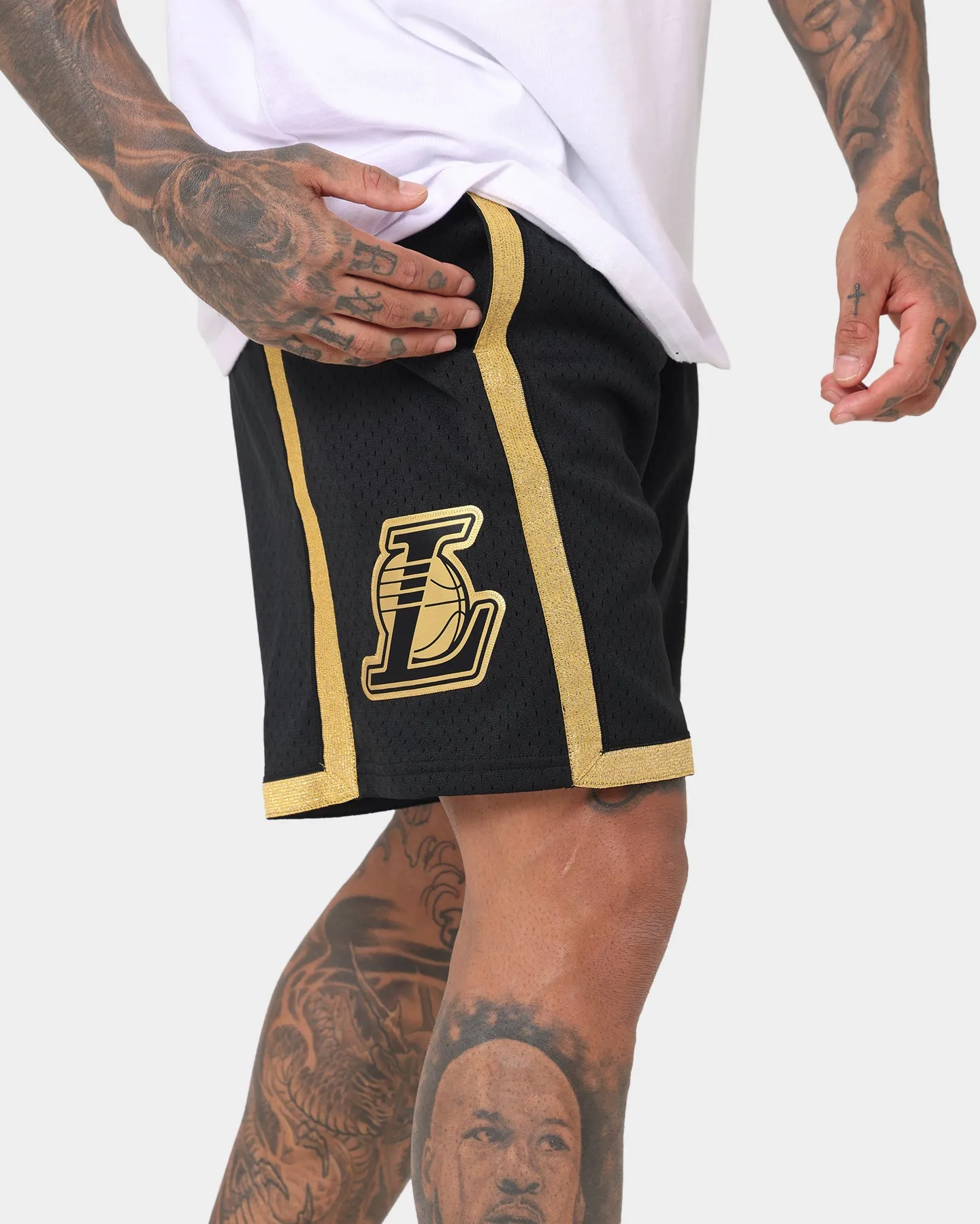 Mitchell & Ness Los Angeles Lakers 'Black Gold' Swing Shorts Black/Gold Contoured Cuff Design Sweat Wicking Channels