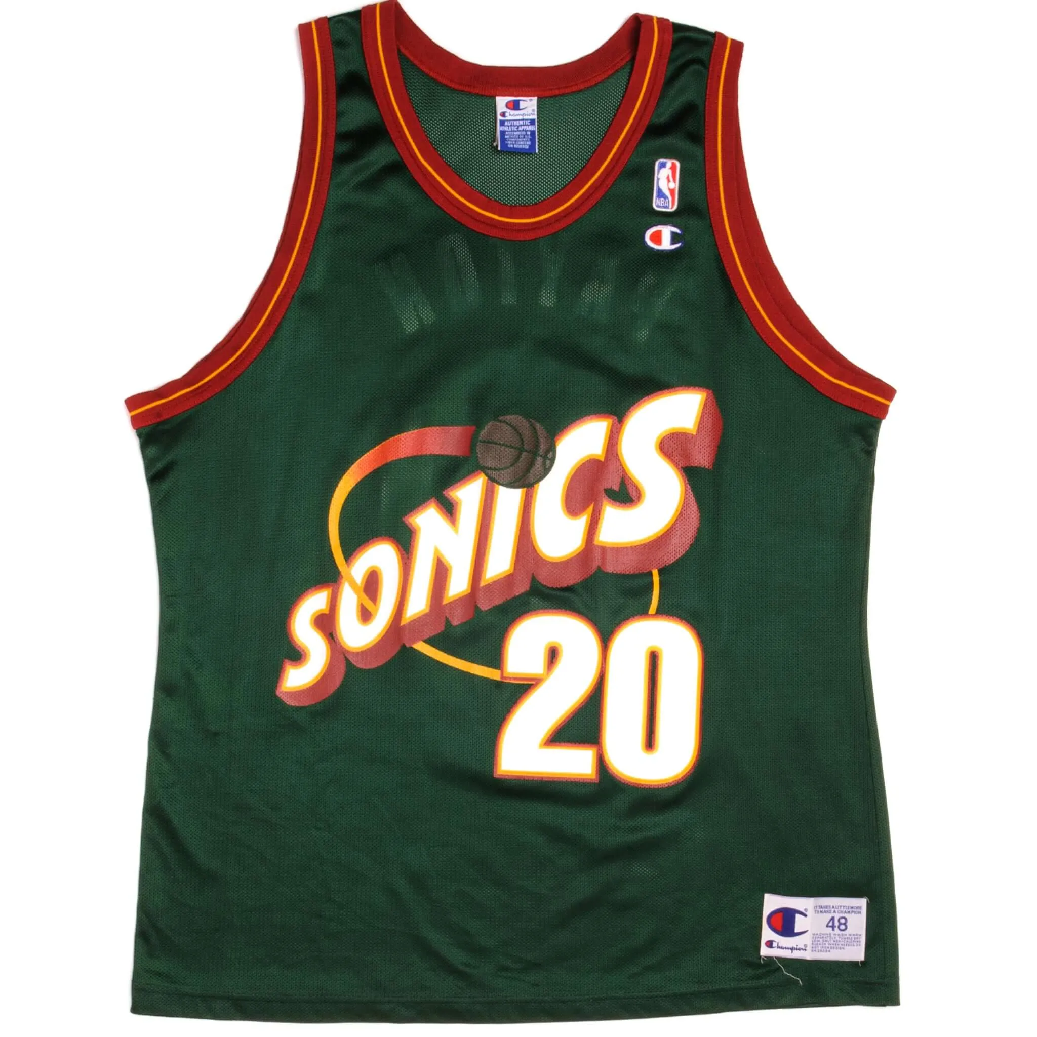 Sustainable Dye Method VINTAGE CHAMPION NBA SEATTLE SUPERSONICS PAYTON #20 JERSEY 1990s SIZE 48