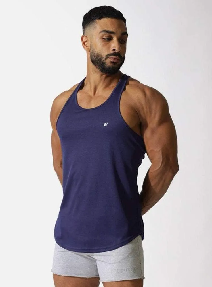 Gusseted Underarms Snag Resistant Fabric Fast-Dry Bodybuilding Workout Stringer - Navy