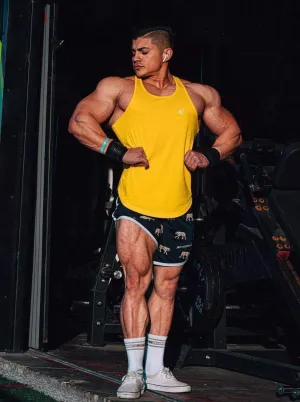 Fast-Dry Bodybuilding Workout Stringer - Yellow Moisture Control Fabric rural scene