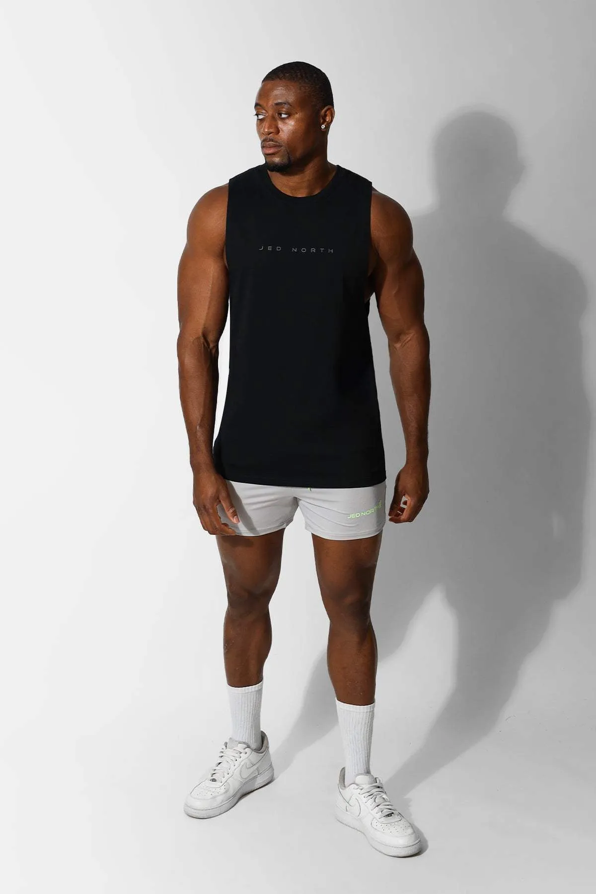 Layered Mesh Apollo Men's Sleeveless Training Tee - Obsidian Black