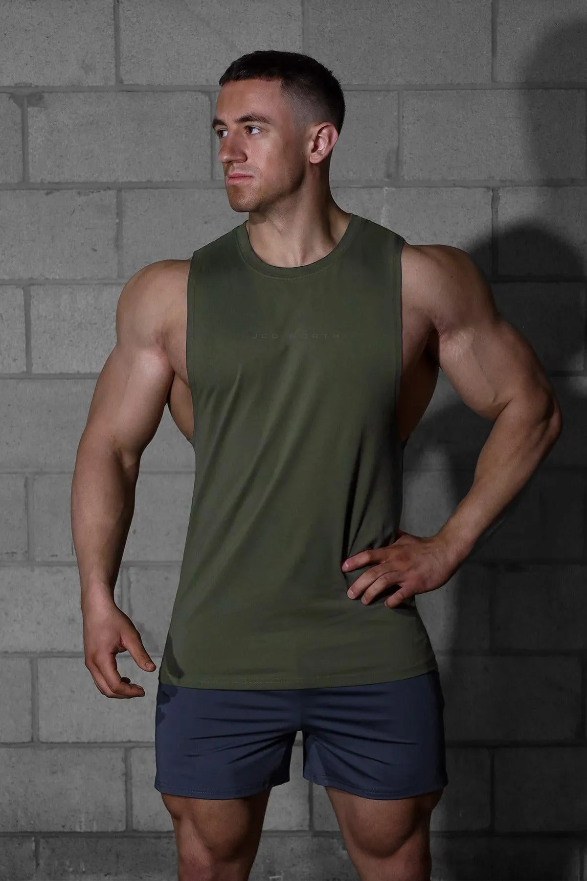 Apollo Men's Sleeveless Training Tee - Olive AbrasionResistant Finish Performance Fabric