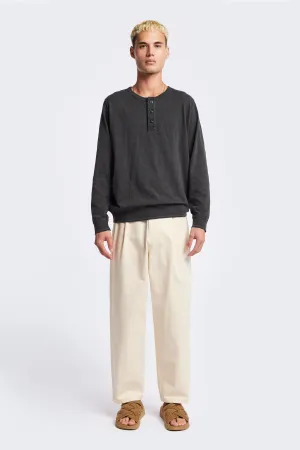 Versatile Layering Piece Flexible Ribbed Neckline Asperse Henley Pullover Vintage Black