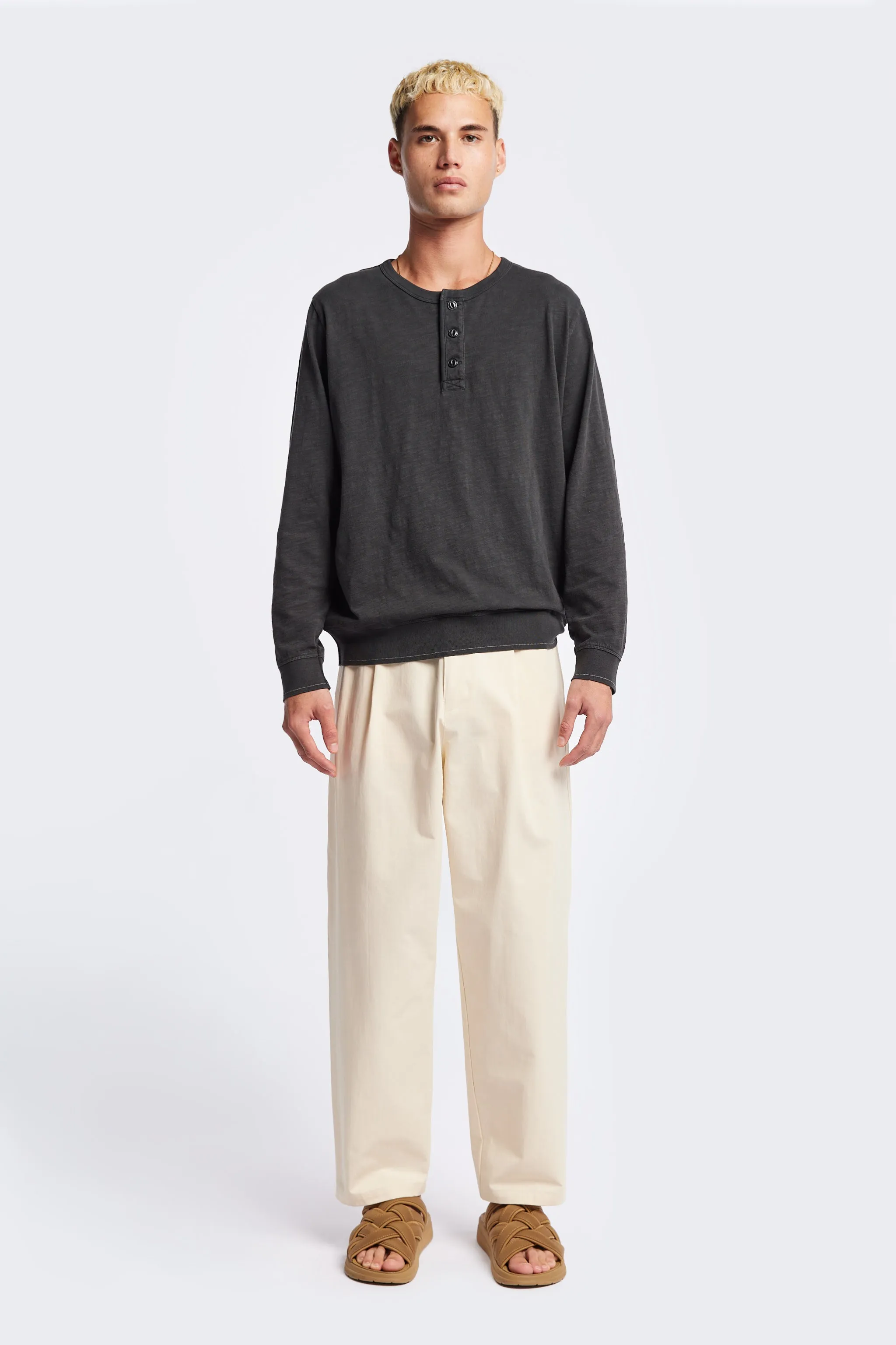 Versatile Layering Piece Flexible Ribbed Neckline Asperse Henley Pullover Vintage Black