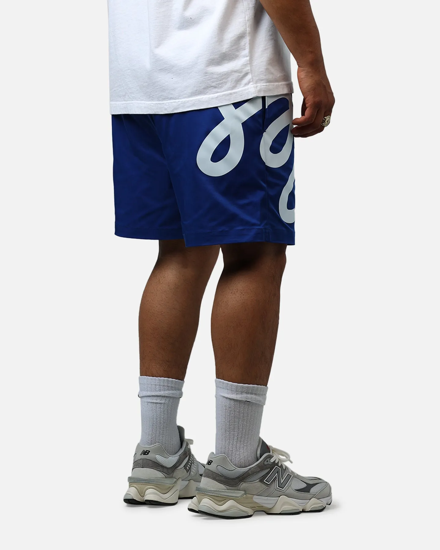 Geometric Pattern Malbon Menton Nylon Shorts Blue