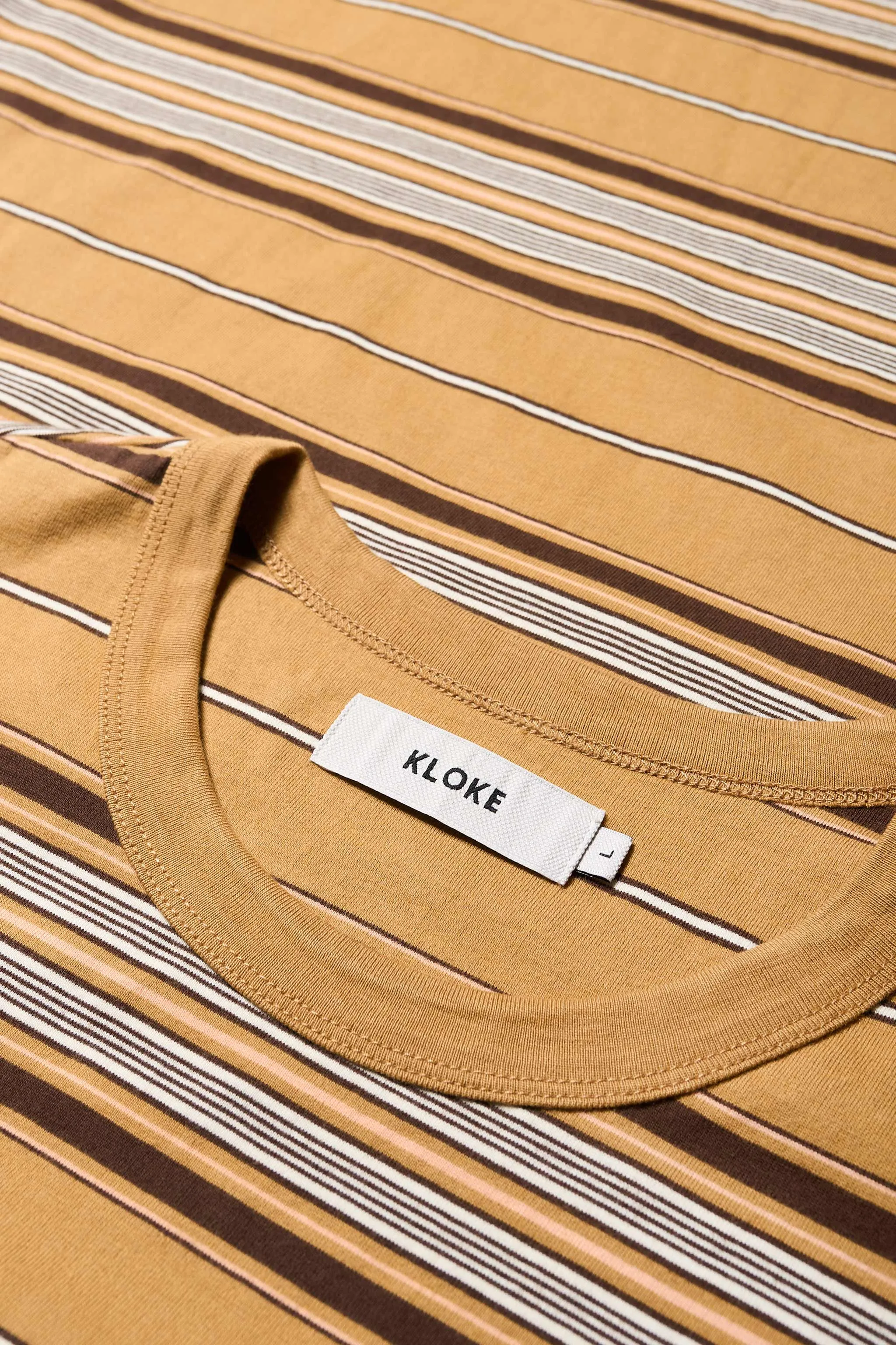 Distressed Hem Finish City Smart Attain T-Shirt Tan Stripe