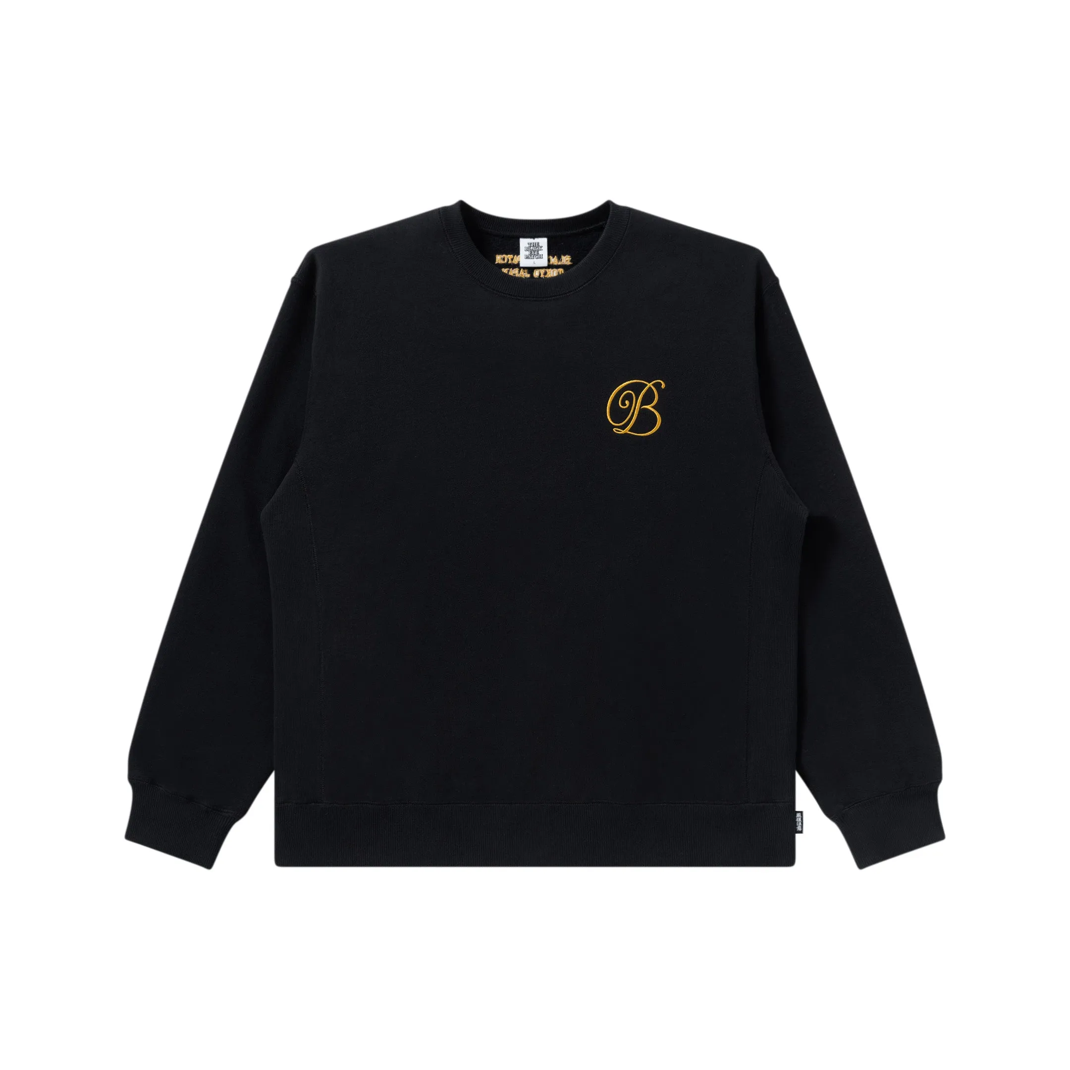 B EMBLEM HEAVYWEIGHT CREW SWEAT BLACK Rough texture