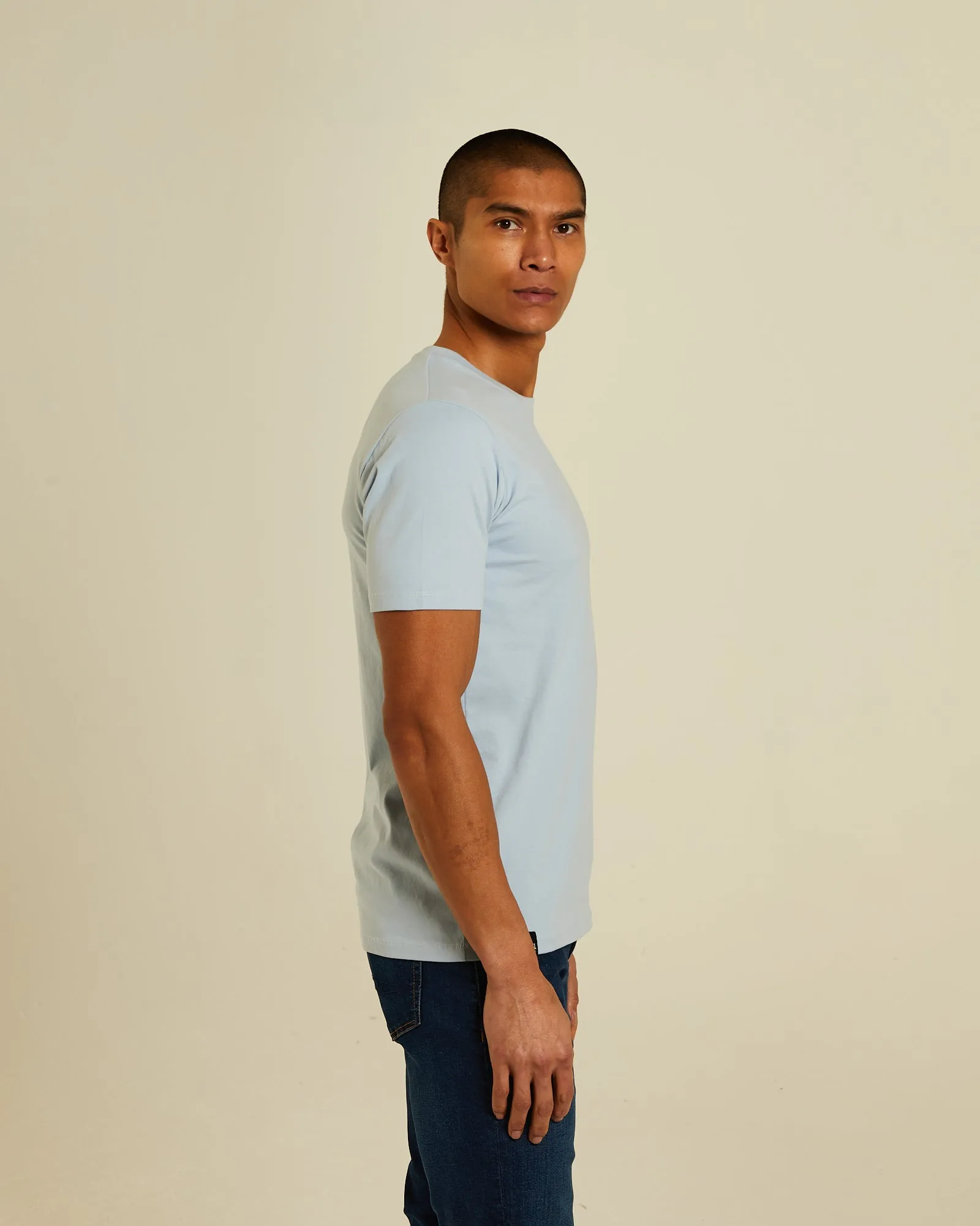 Simple and Relaxed Microfiber texture Basic Caden O Neck Tee Buoy Blue