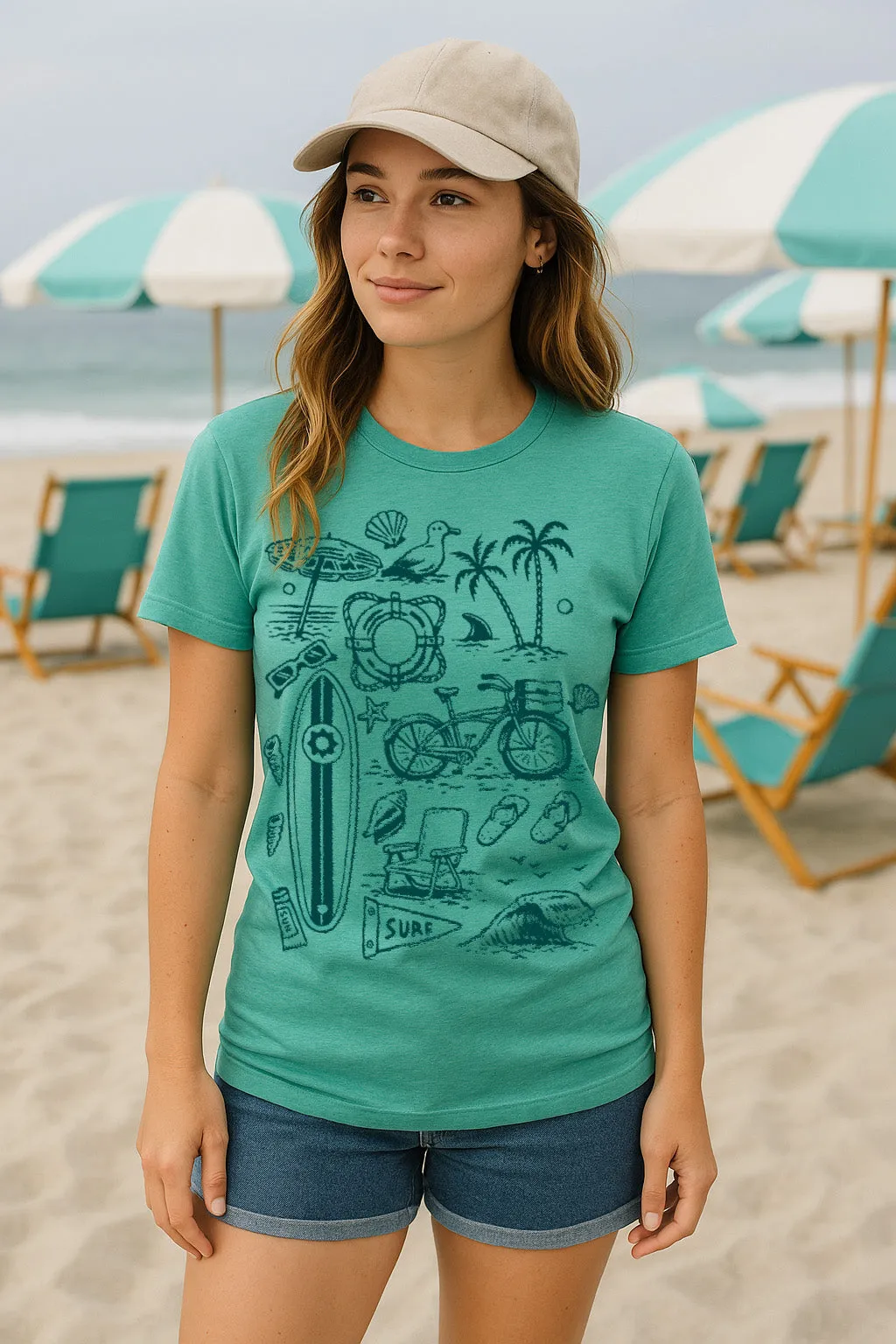 Daily Fashion MultipurposeUse Beach Stuff Tee-Heather Sea Green