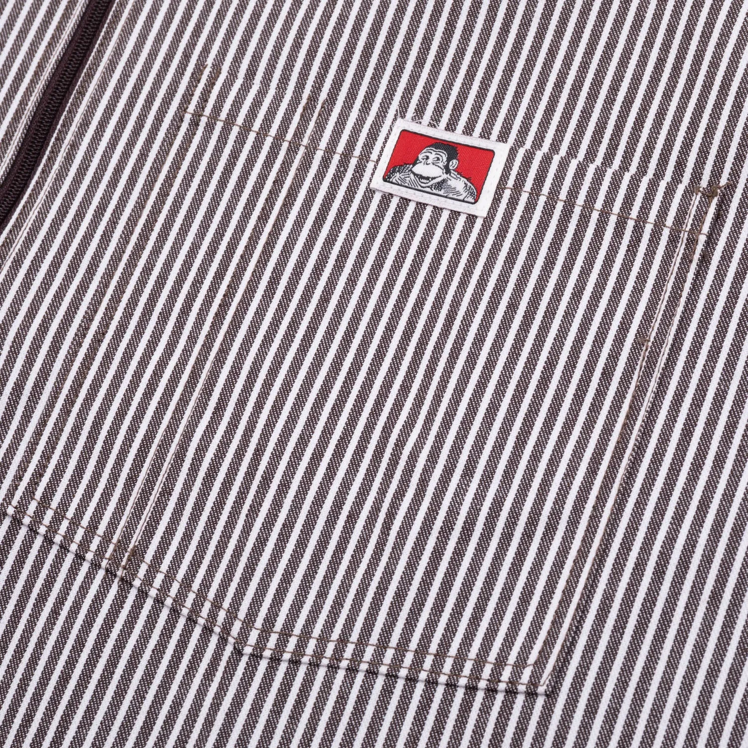 Pocket Detailing Ben Davis Striped 1/2 Zip Short-Sleeve Shirt - Brown