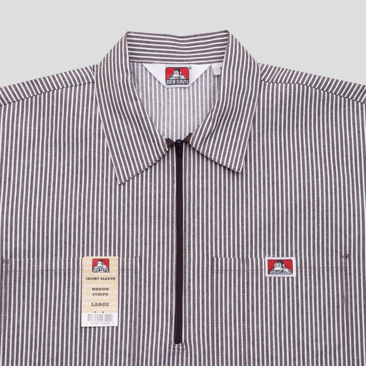 Ben Davis Striped 1/2 Zip Short-Sleeve Shirt - Brown Lightweight Feel Premium Finish