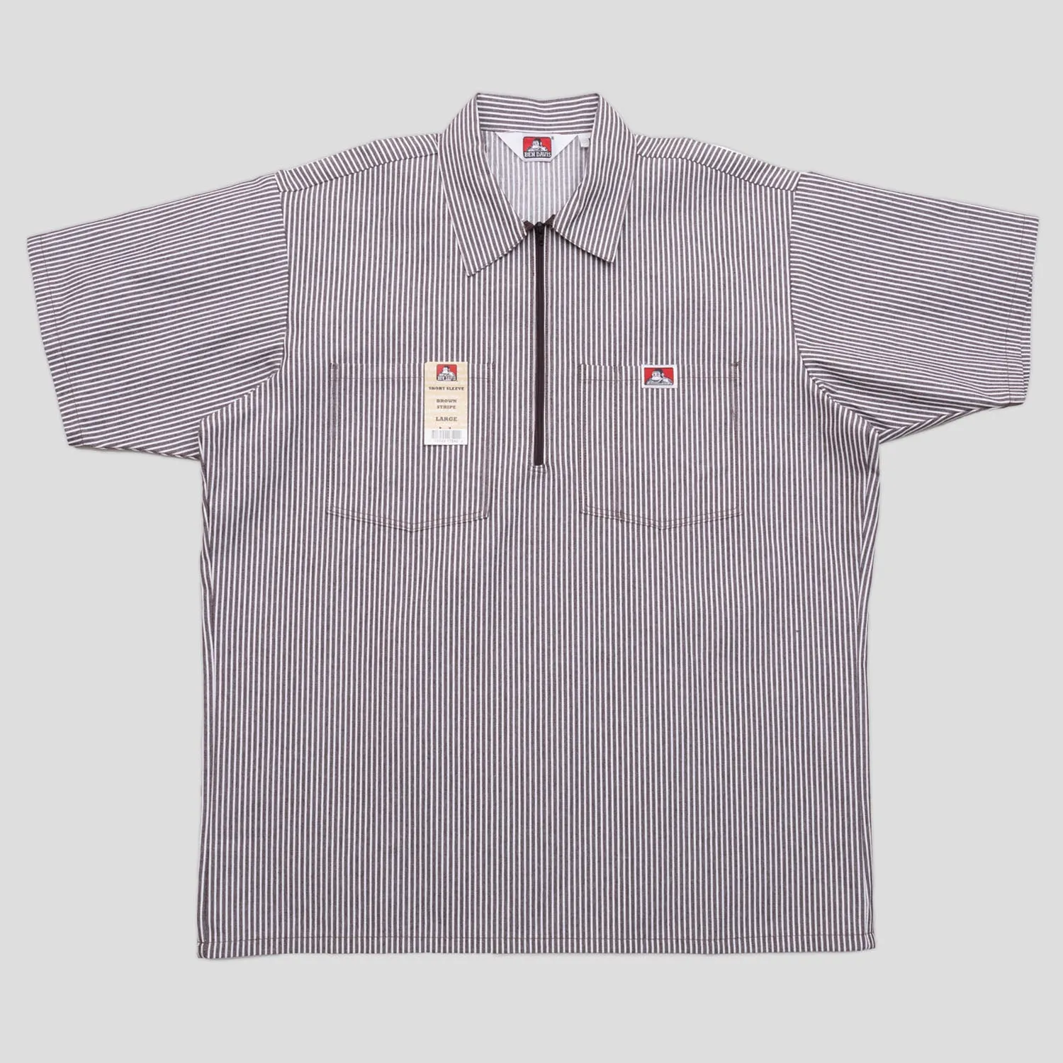 Ben Davis Striped 1/2 Zip Short-Sleeve Shirt - Brown On Move Trendy Footwear