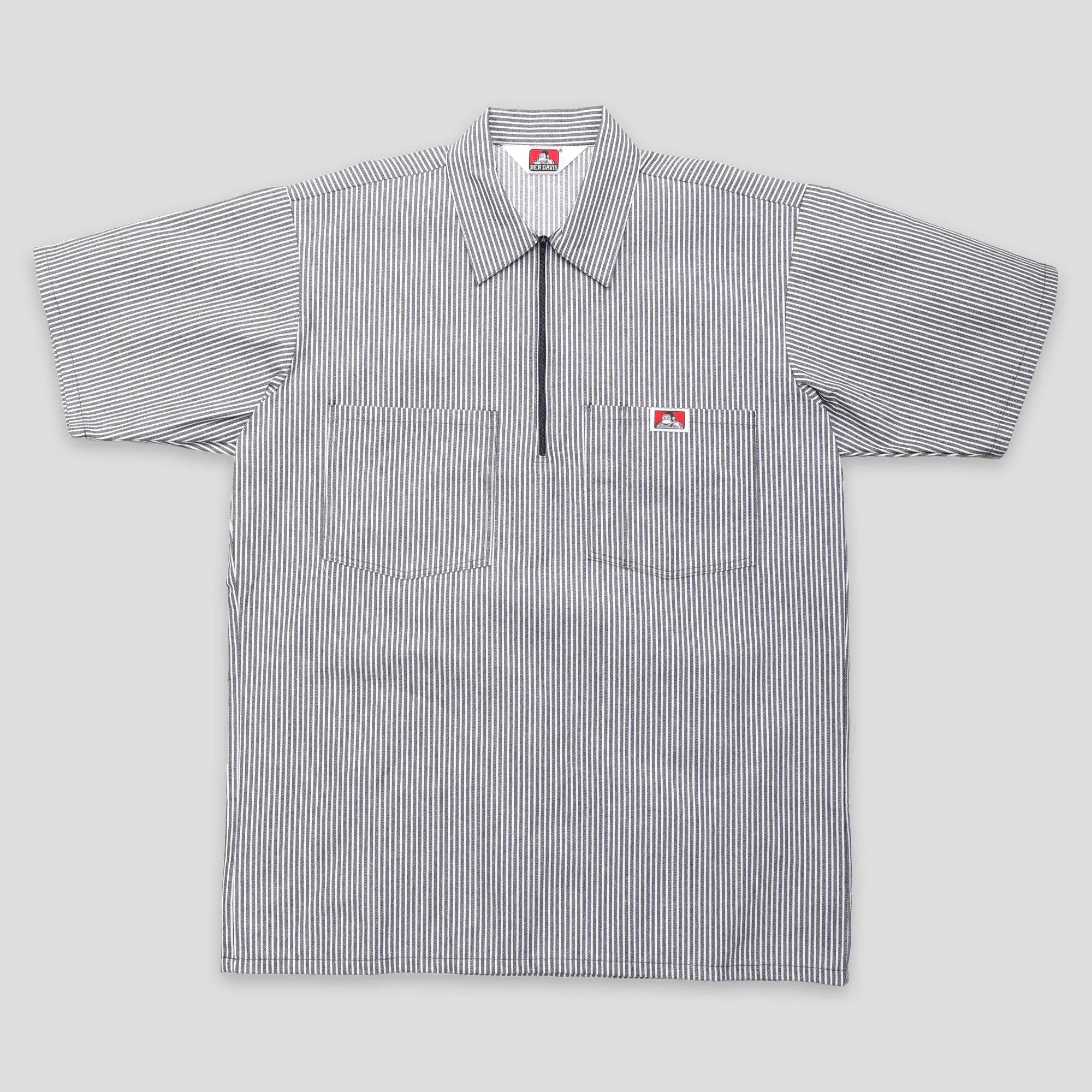 Water resistant coating Ben Davis Striped 1/2 Zip Short-Sleeve Shirt - Navy