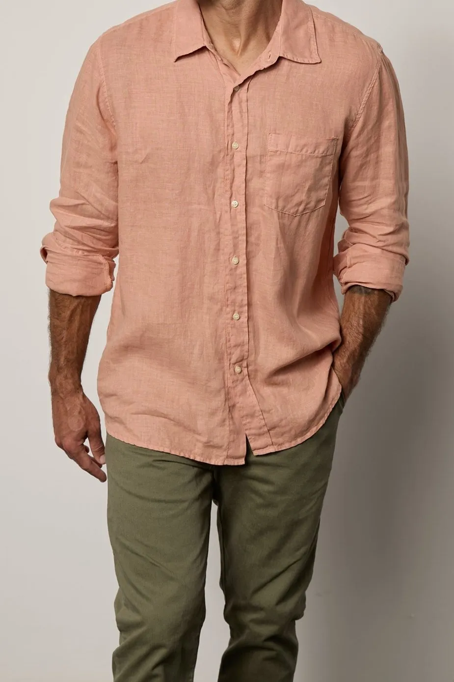 BENTON LINEN BUTTON-UP SHIRT EasyCare Fabric