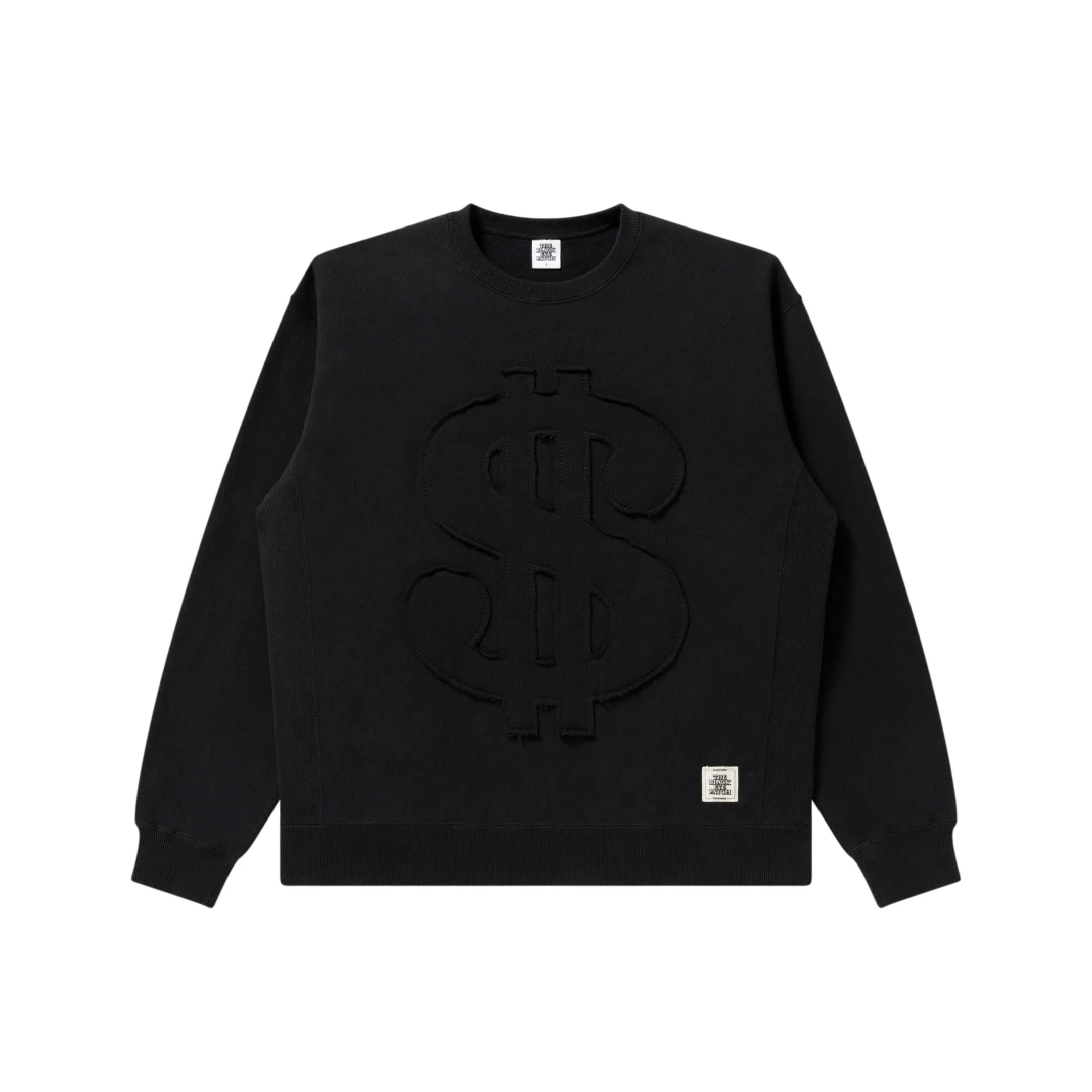 Soft and Warm BIG DOLLAR SIGN FABRIC-STITCHED CREW SWEAT BLACK