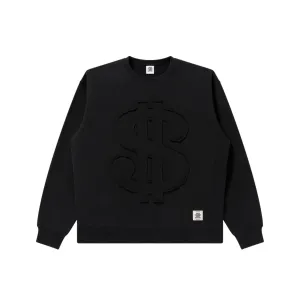 BIG DOLLAR SIGN FABRIC-STITCHED CREW SWEAT BLACK Street Essential Trendy Layer