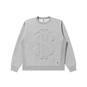 style test BIG DOLLAR SIGN FABRIC-STITCHED CREW SWEAT HEATHER GRAY