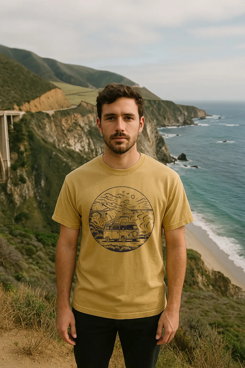 Big Sur VW Bus Tee-Vintage Mustard Modern Layering