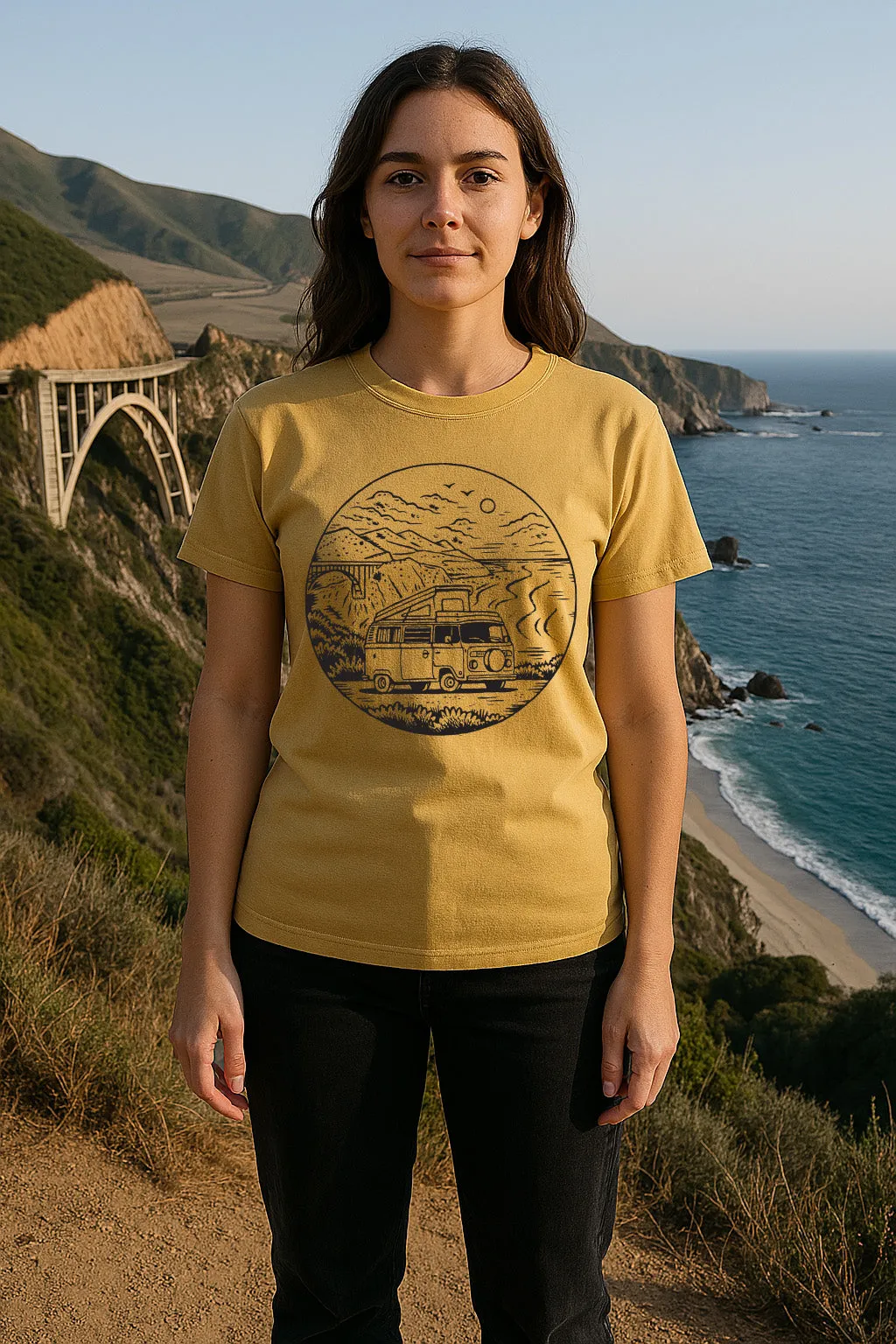 Zip Up Big Sur VW Bus Tee-Vintage Mustard