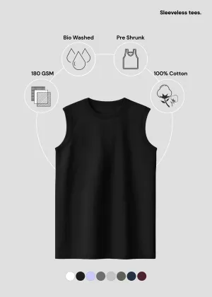 Adjustable Hem Black Men's Sleeveless T-Shirt | MS36