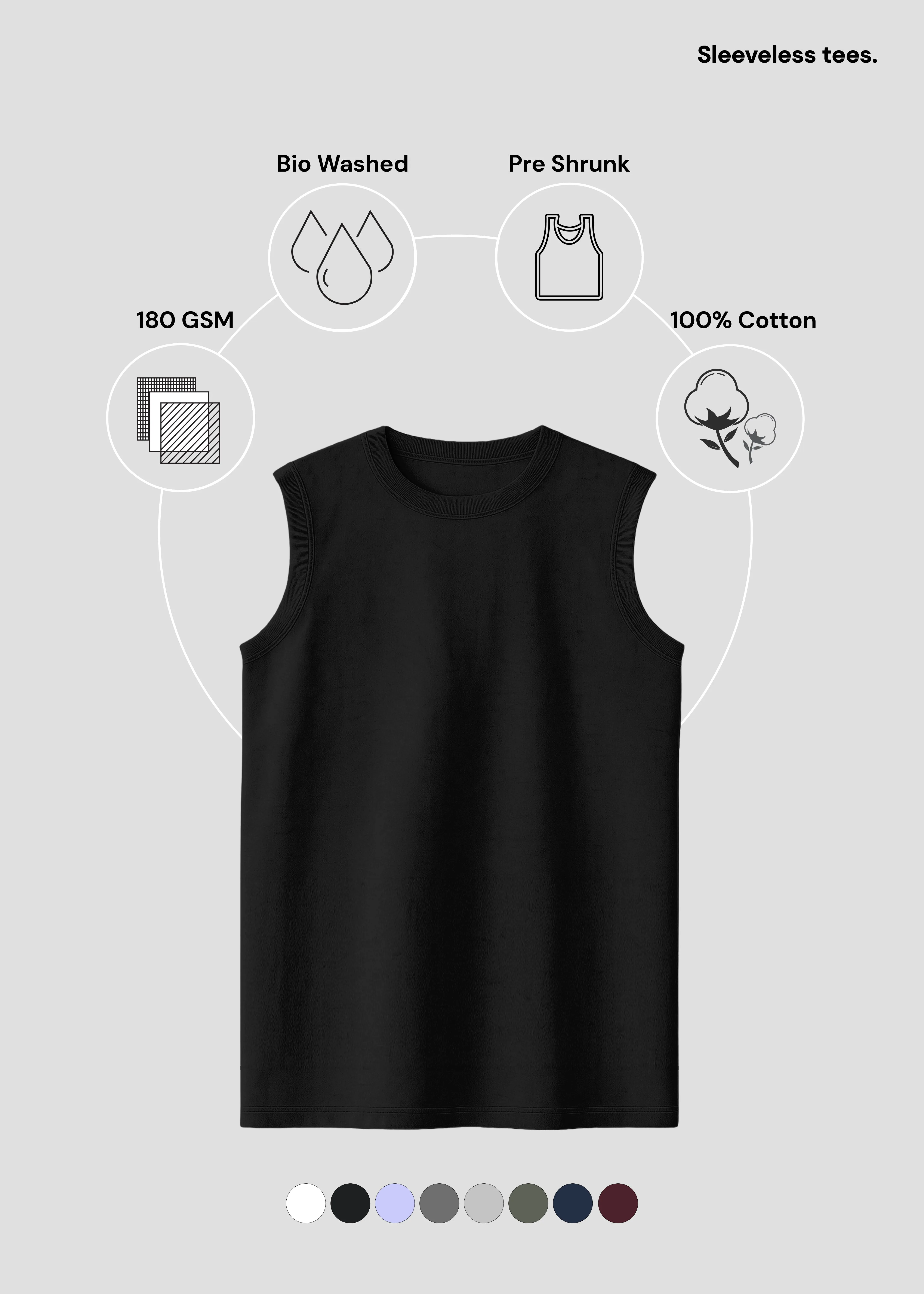 Adjustable Hem Black Men's Sleeveless T-Shirt | MS36