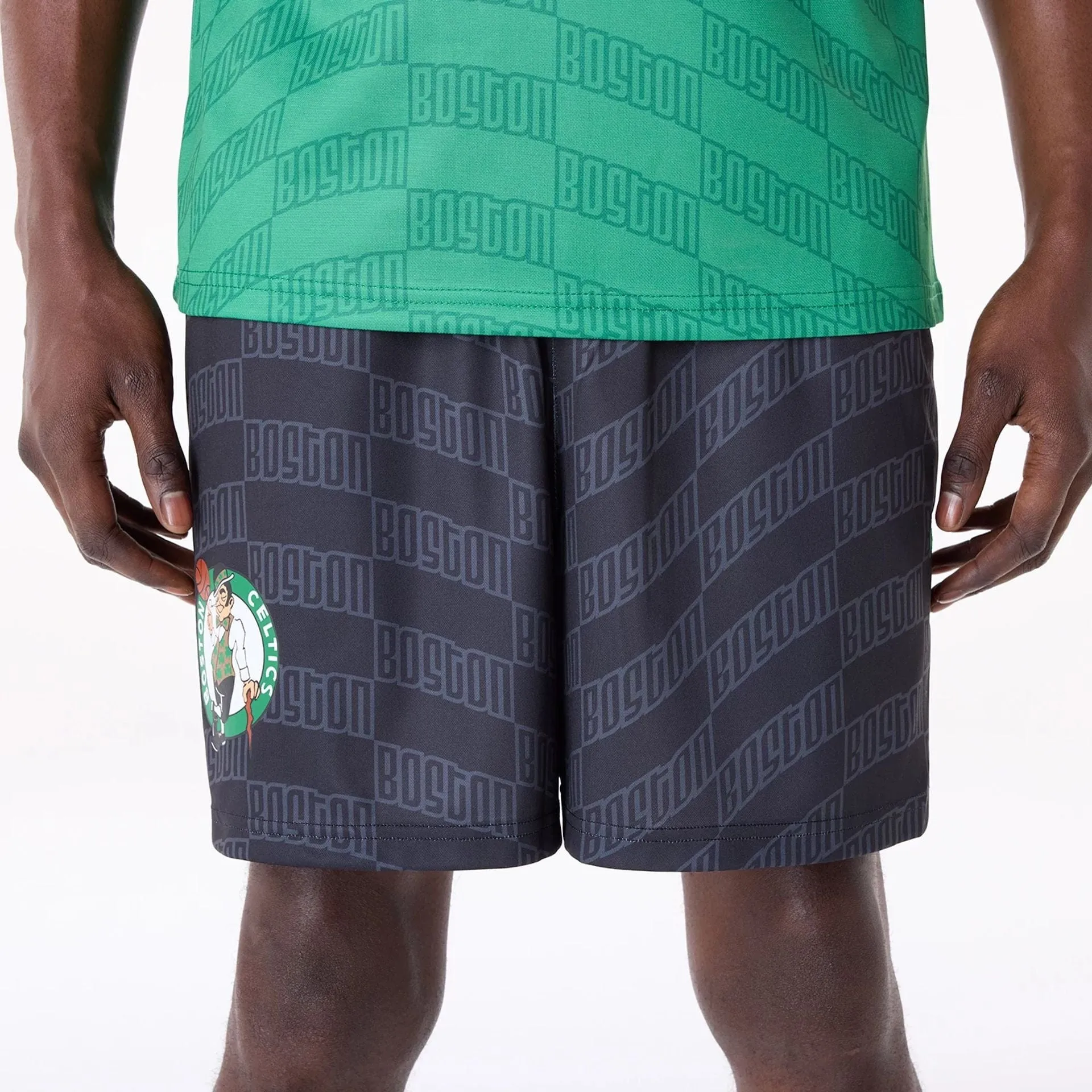 High Rise Waist Boston Celtics NBA All Over Print Graphic Black Shorts