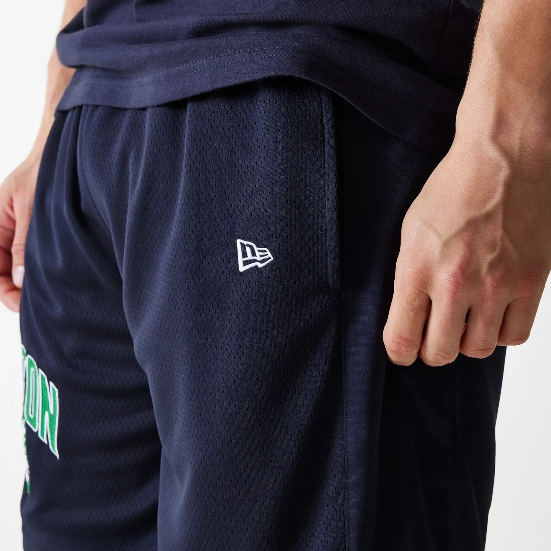 Boston Celtics NBA Arch Graphic Navy Mesh Shorts Mesh Ventilation Zones