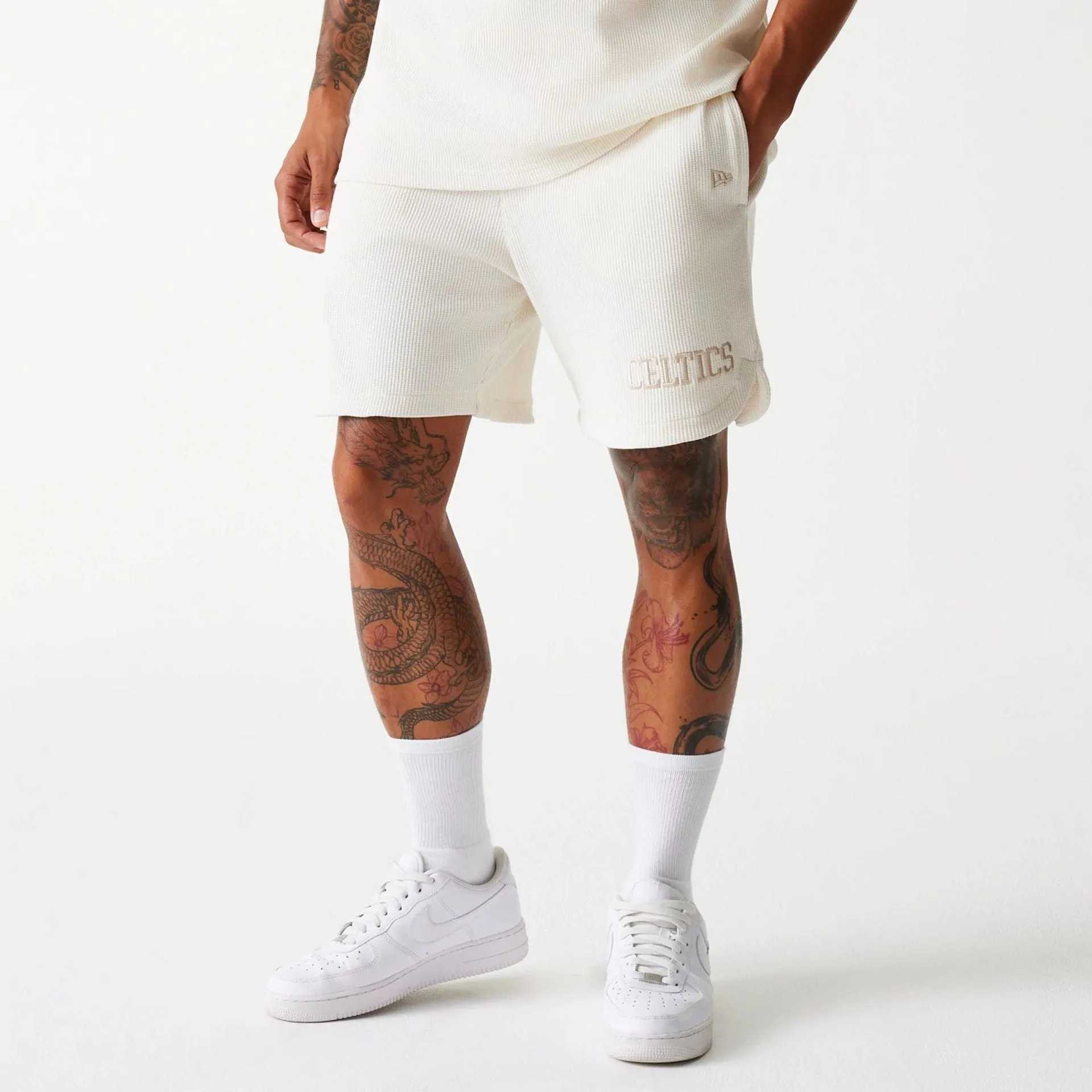 Sweat Resistant Fabric Boston Celtics NBA Waffle Open White Shorts