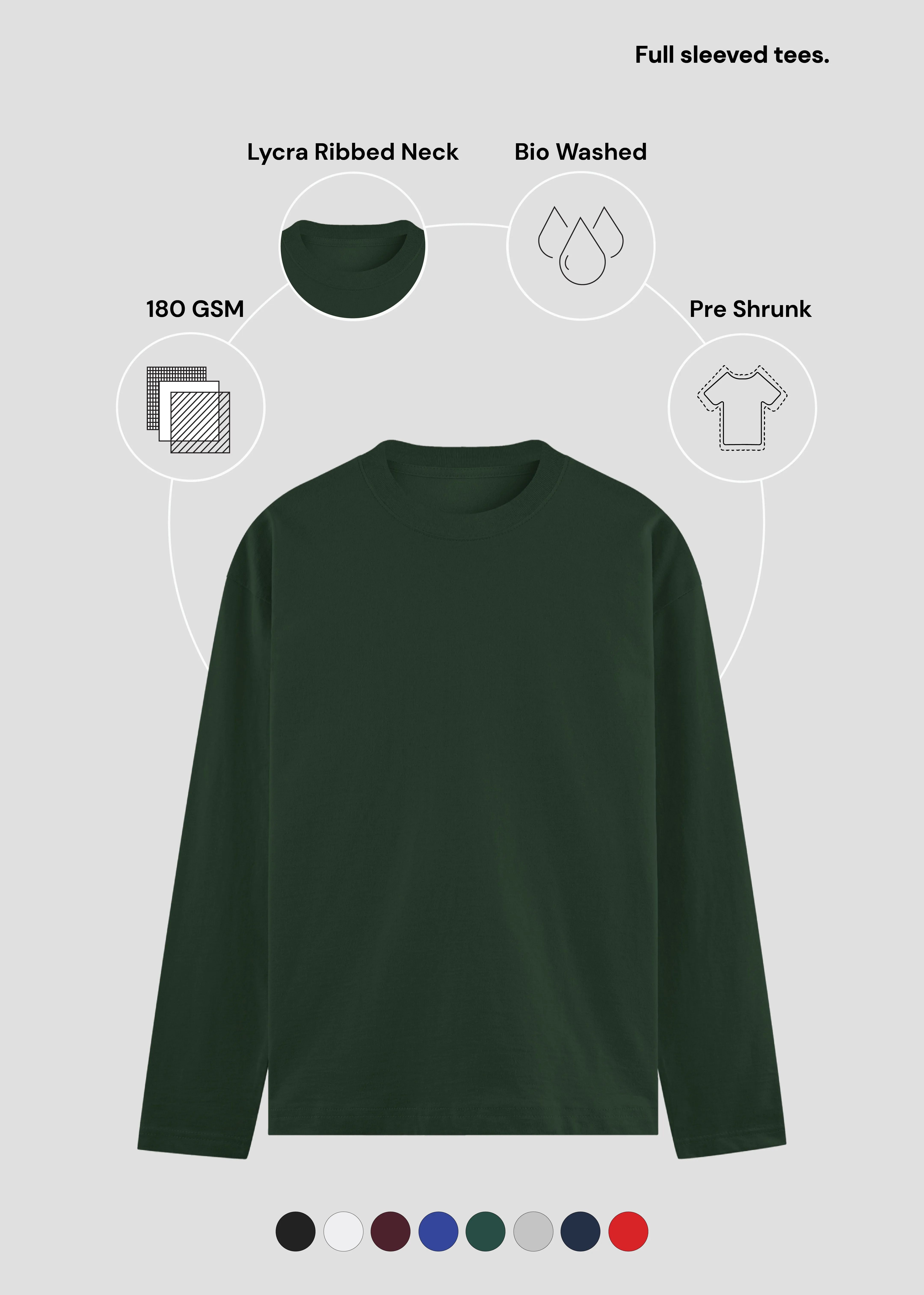 Bottle Green Men's Full Sleeve T-Shirt | MA27 Bright and Bold Weekend Style Trend