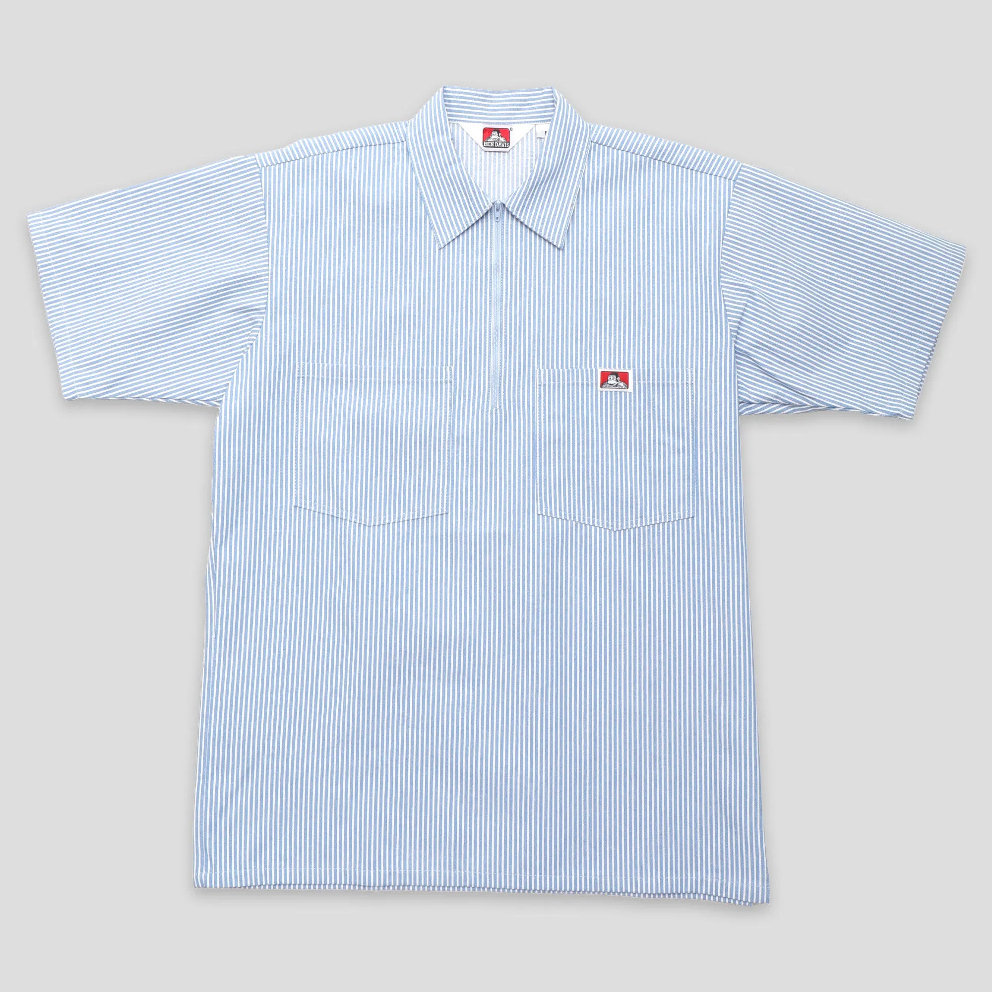 Odor Control Technology Everyday Look Ben Davis Striped 1/2 Zip Short-Sleeve Shirt - Blue