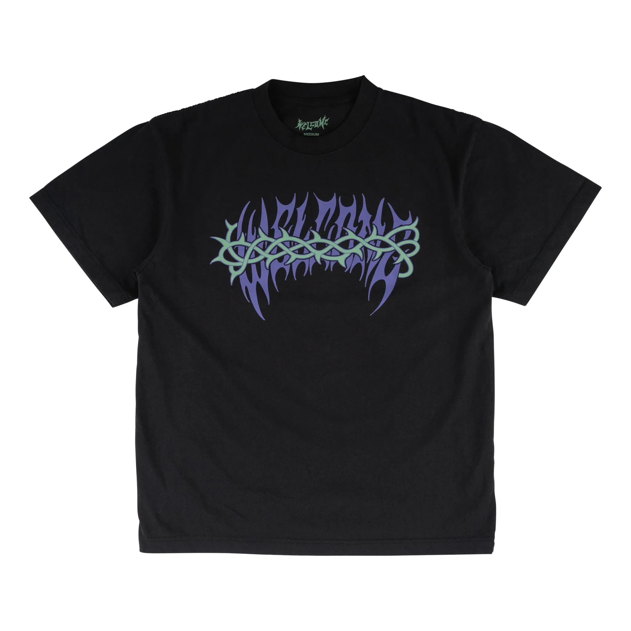 Ribbed Collar Design Brier Printed Boxy Garment-Dyed Tee - Black