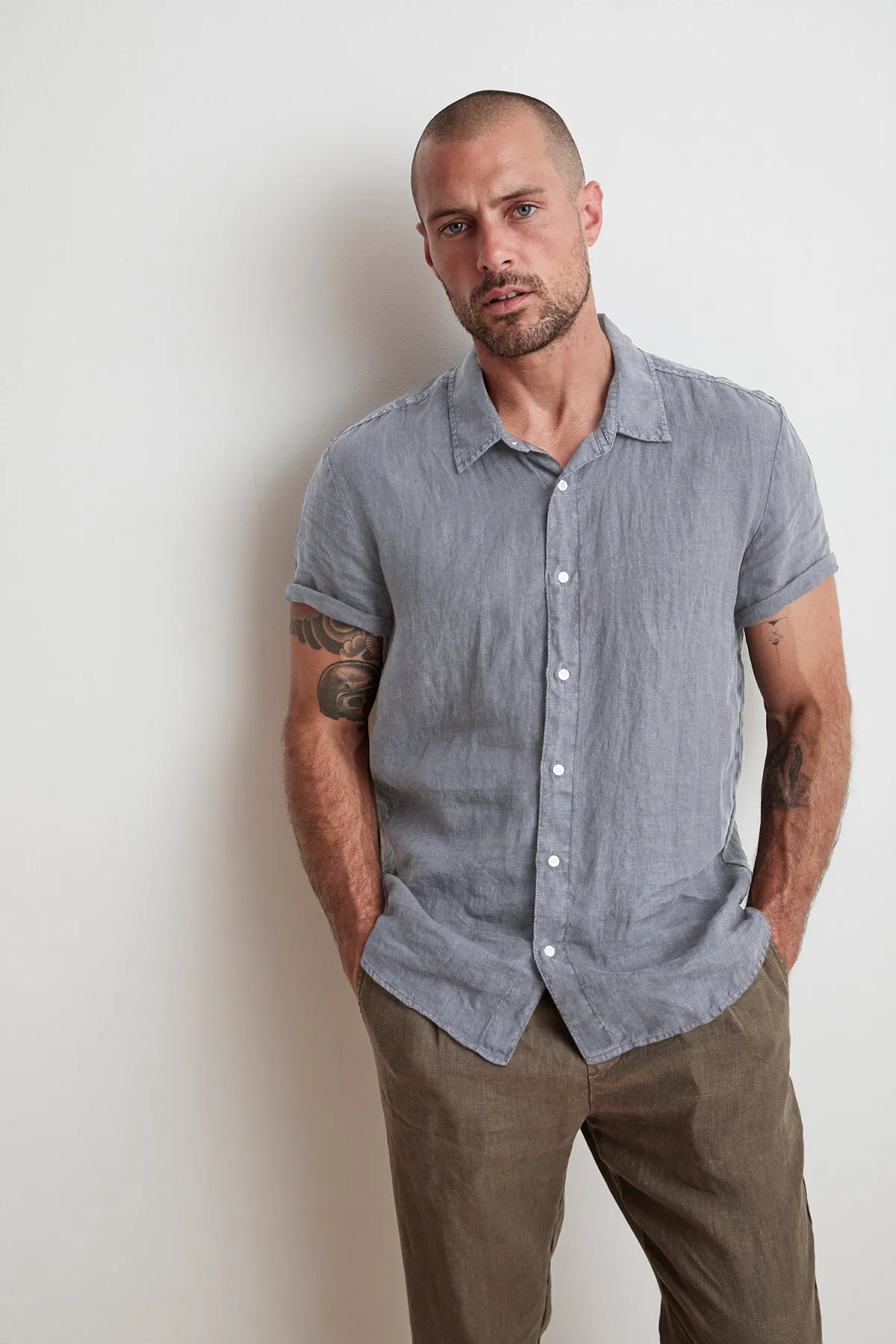 MACKIE LINEN BUTTON-UP SHIRT Soft Collar Design Urban Trend