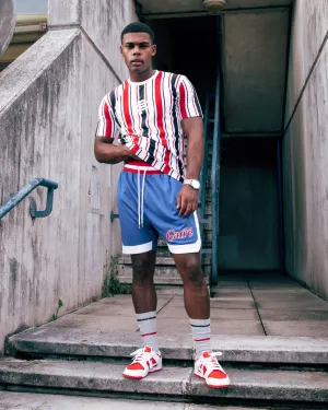 Wind Resistant Material Animal Print Carre Volle Ball Short Blue