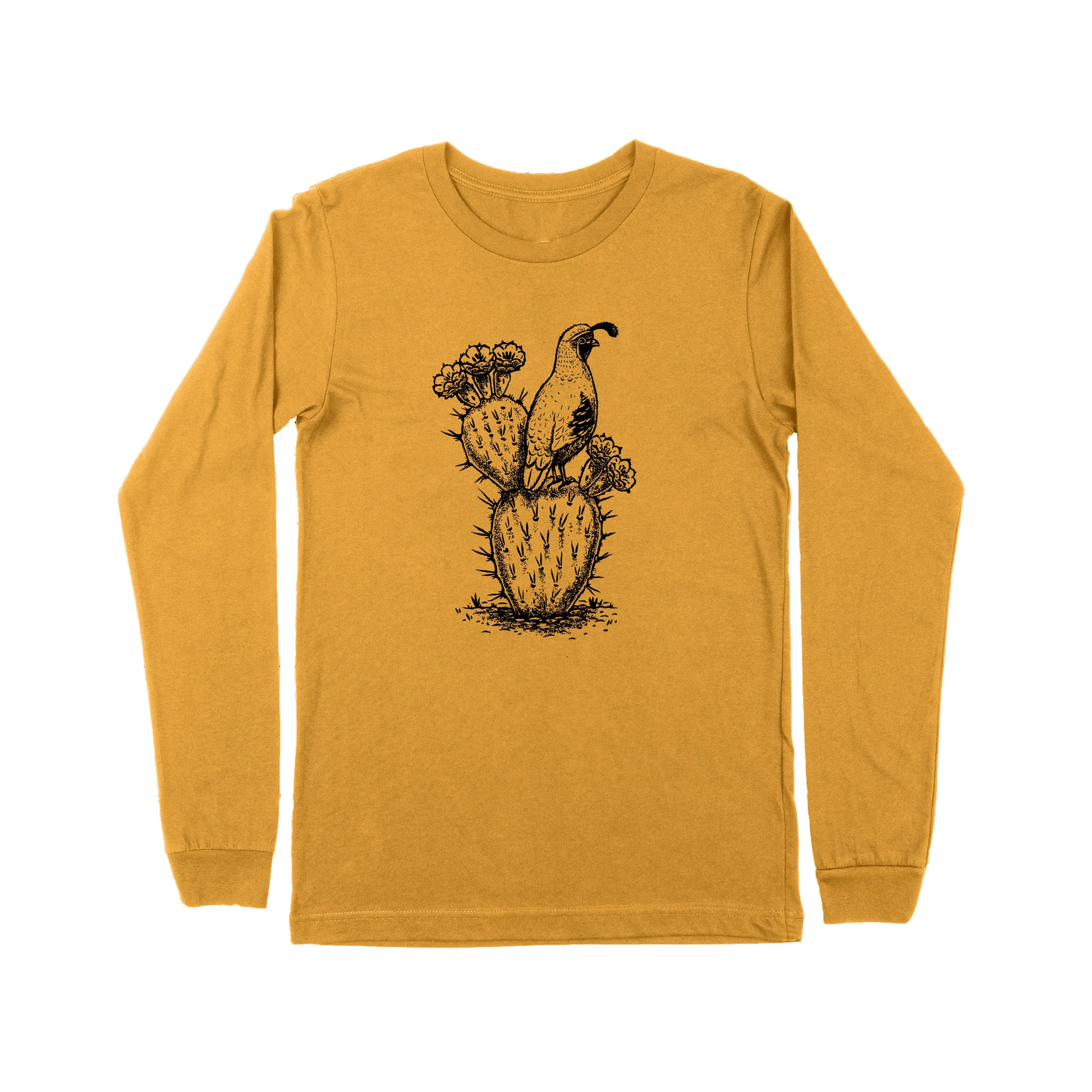 Cactus Quail Long Sleeve Tee-Mustard Casual layering piece
